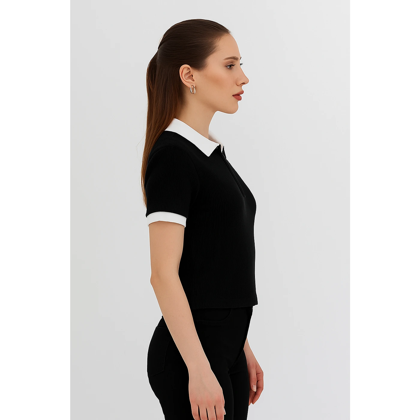 Black Zipper Drop Needle Contrast Polo | Montivo Pakistan