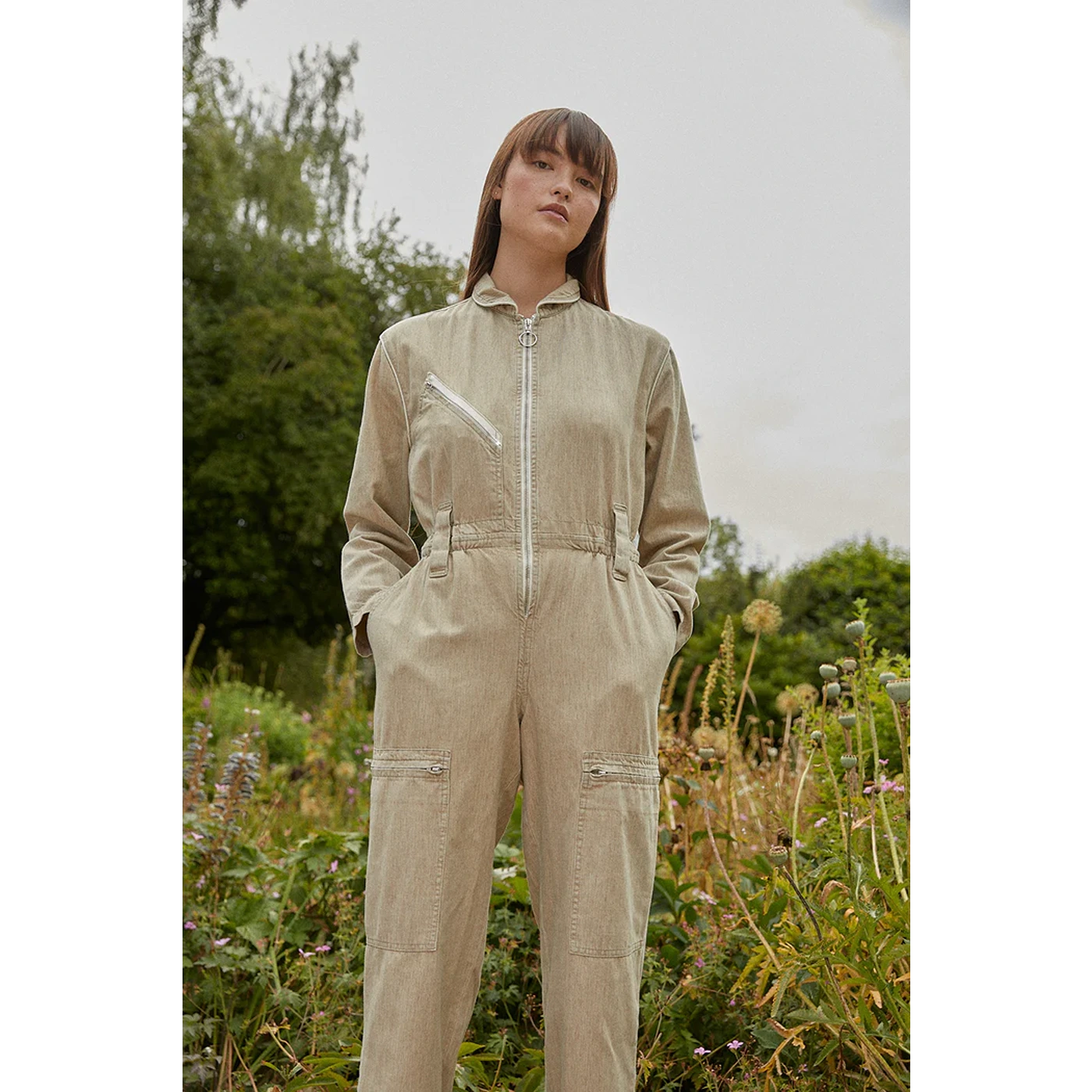 Sand Linen Denim Jumpsuit | Montivo Pakistan