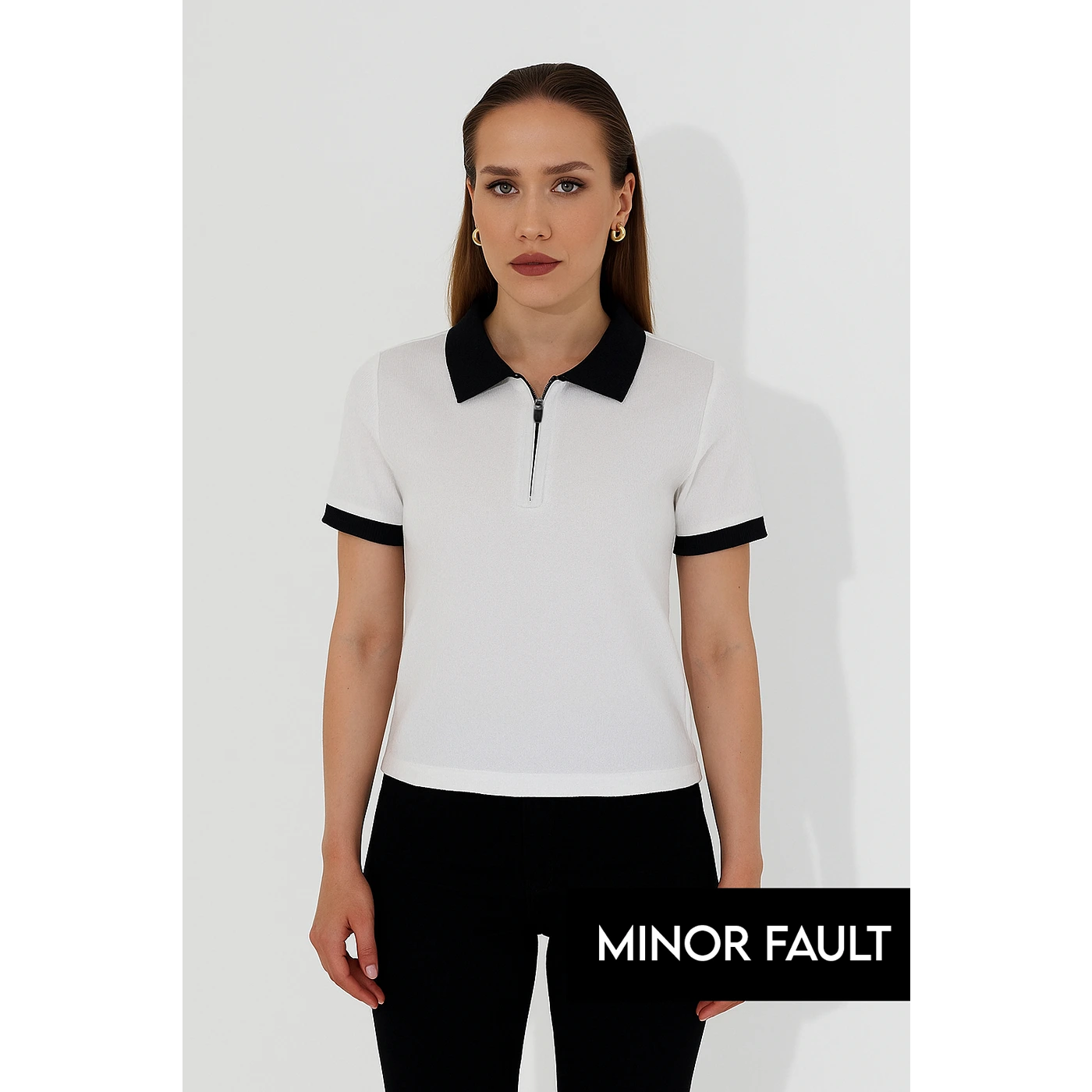 (Minor Fault) White Zipper Waffle Contrast Polo | Montivo Pakistan