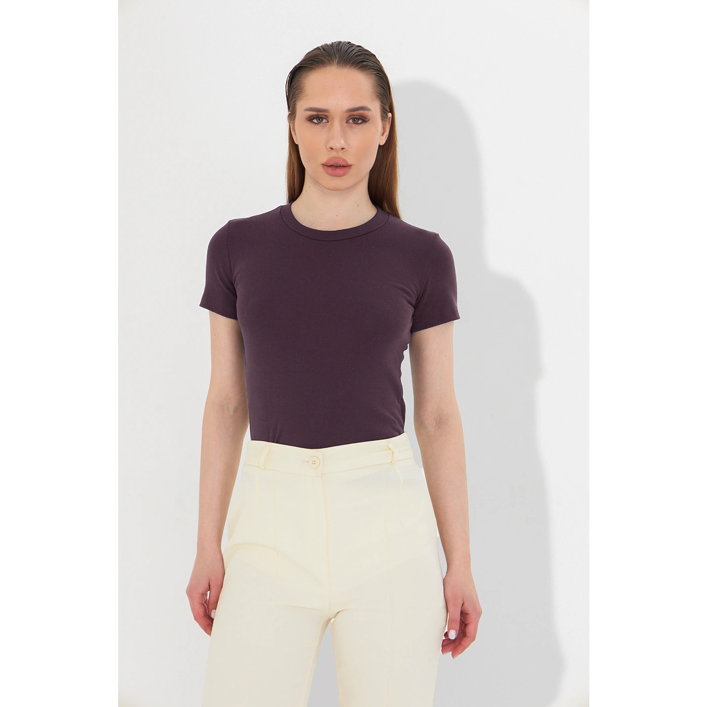 Muave Ribbed Fitted Tshirt | Montivo Pakistan