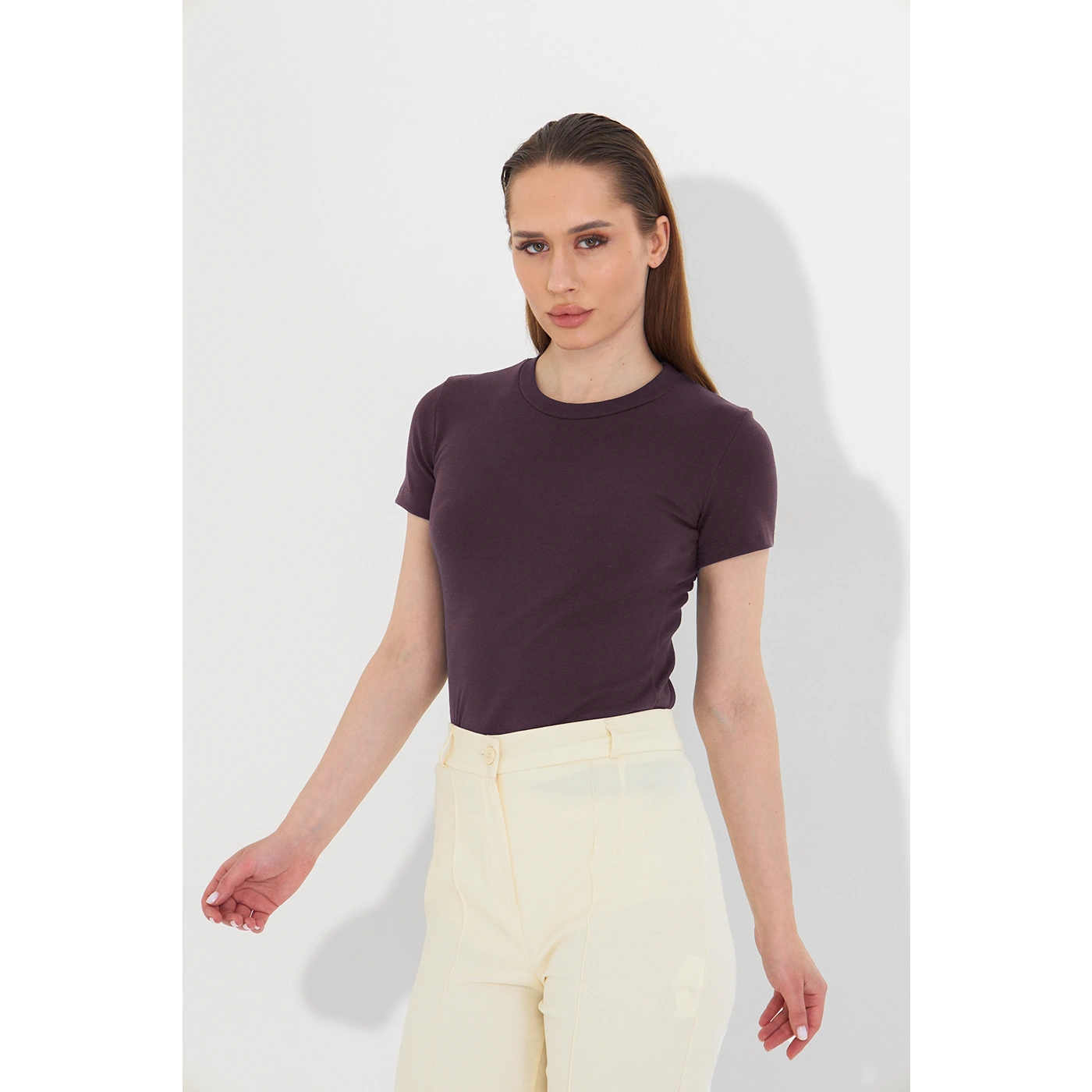 Muave Ribbed Fitted Tshirt | Montivo Pakistan