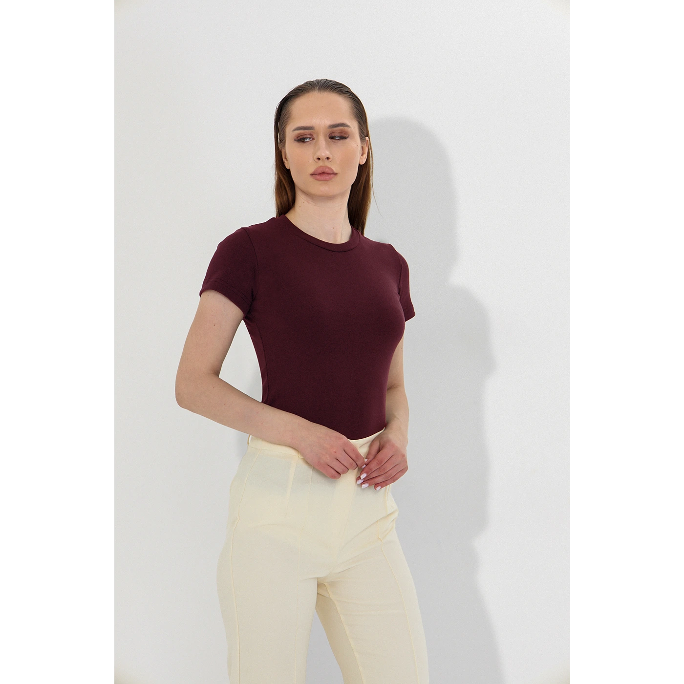 Burgundy Ribbed Fitted Tshirt | Montivo Pakistan