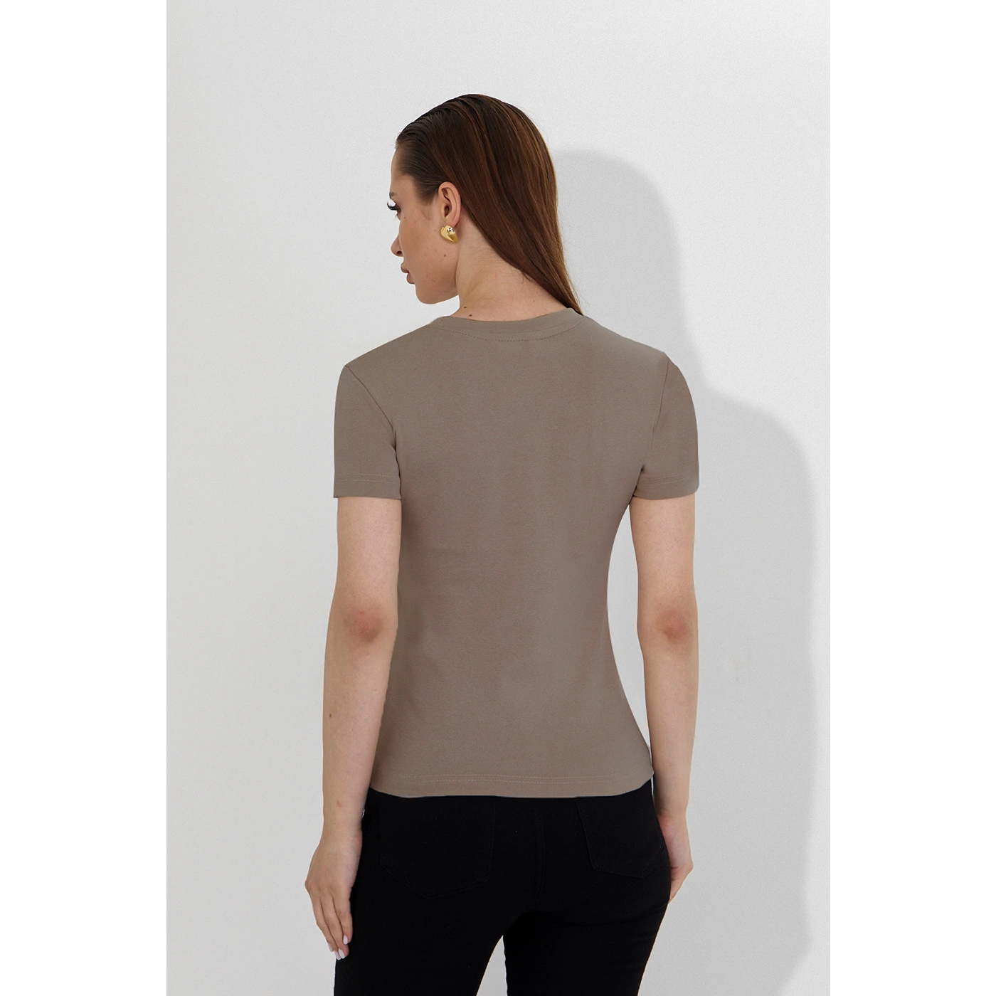 Light Brown Ribbed Fitted Tshirt | Montivo Pakistan