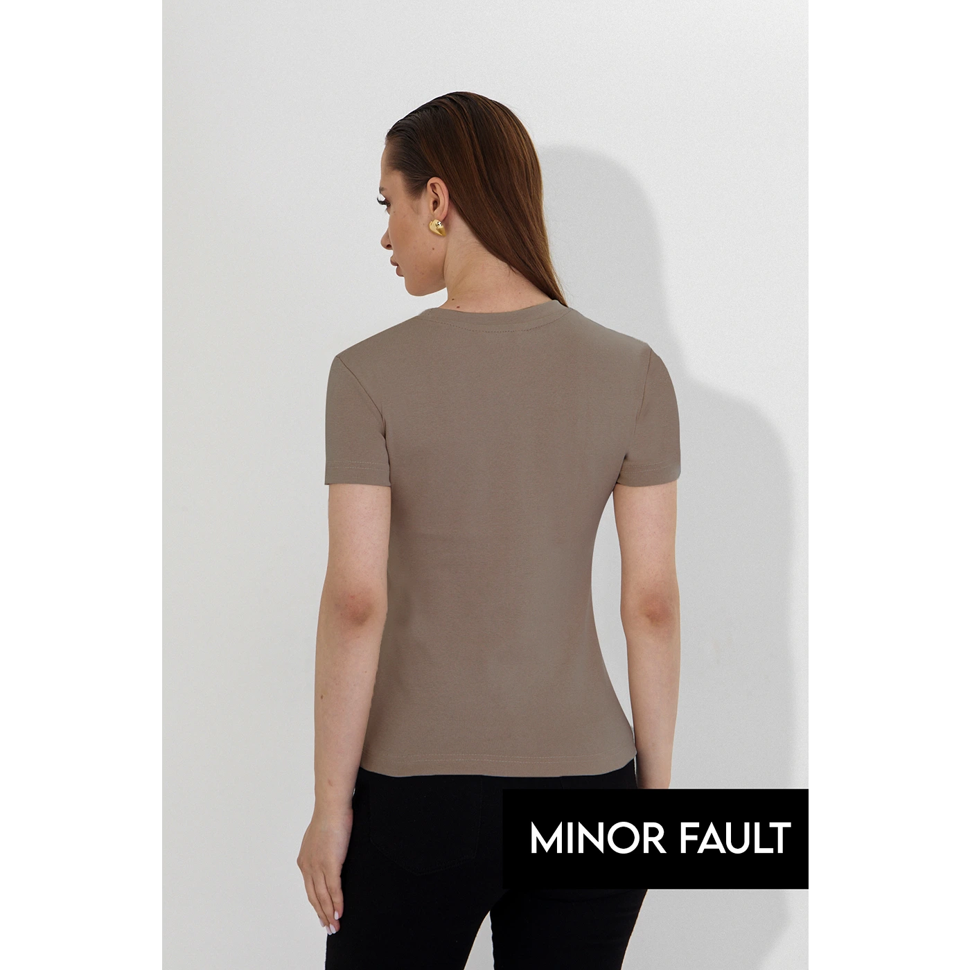 (Minor Fault) Light Brown Ribbed Fitted Tshirt | Montivo Pakistan