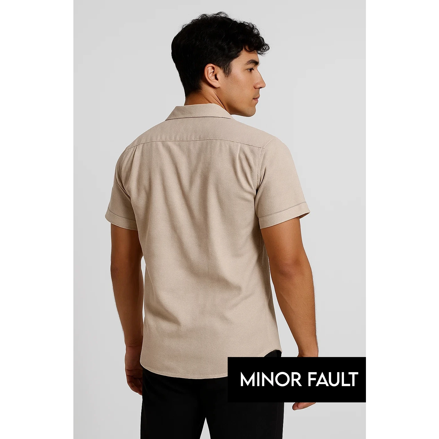(Minor Fault) Beige Textured Cuban Collar Shirt | Montivo Pakistan