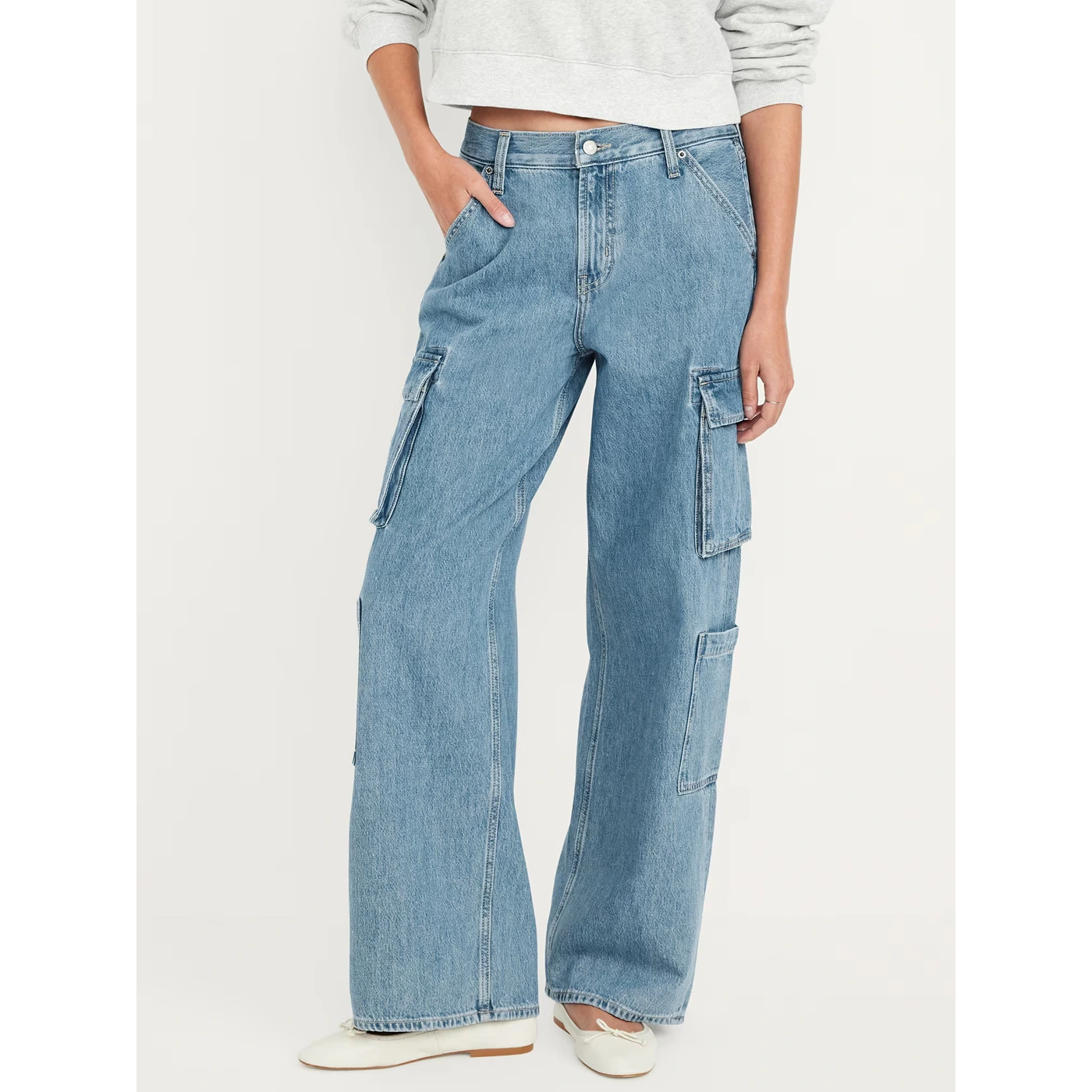 Mid Rise Baggy Wide Leg Cargo Jeans | Montivo Pakistan