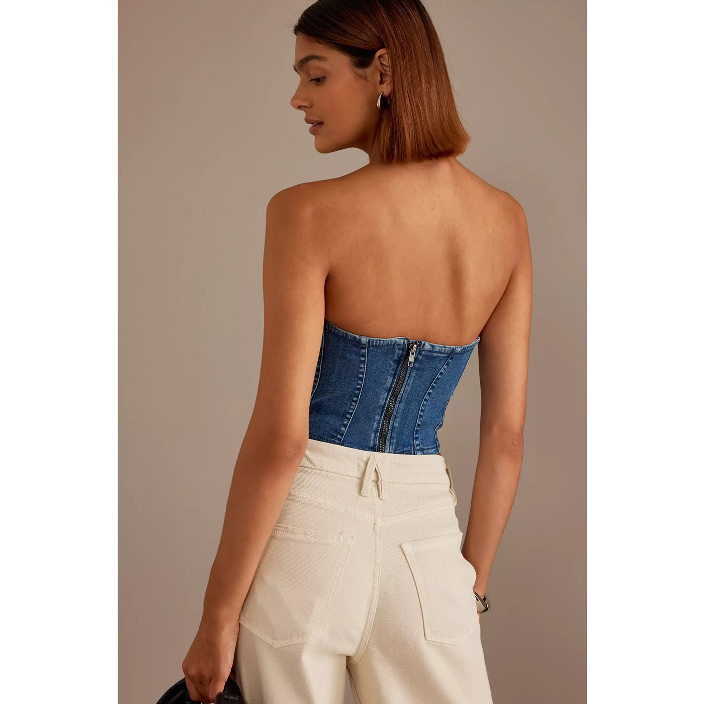 Blue Denim Strapless Corset Top | Montivo Pakistan