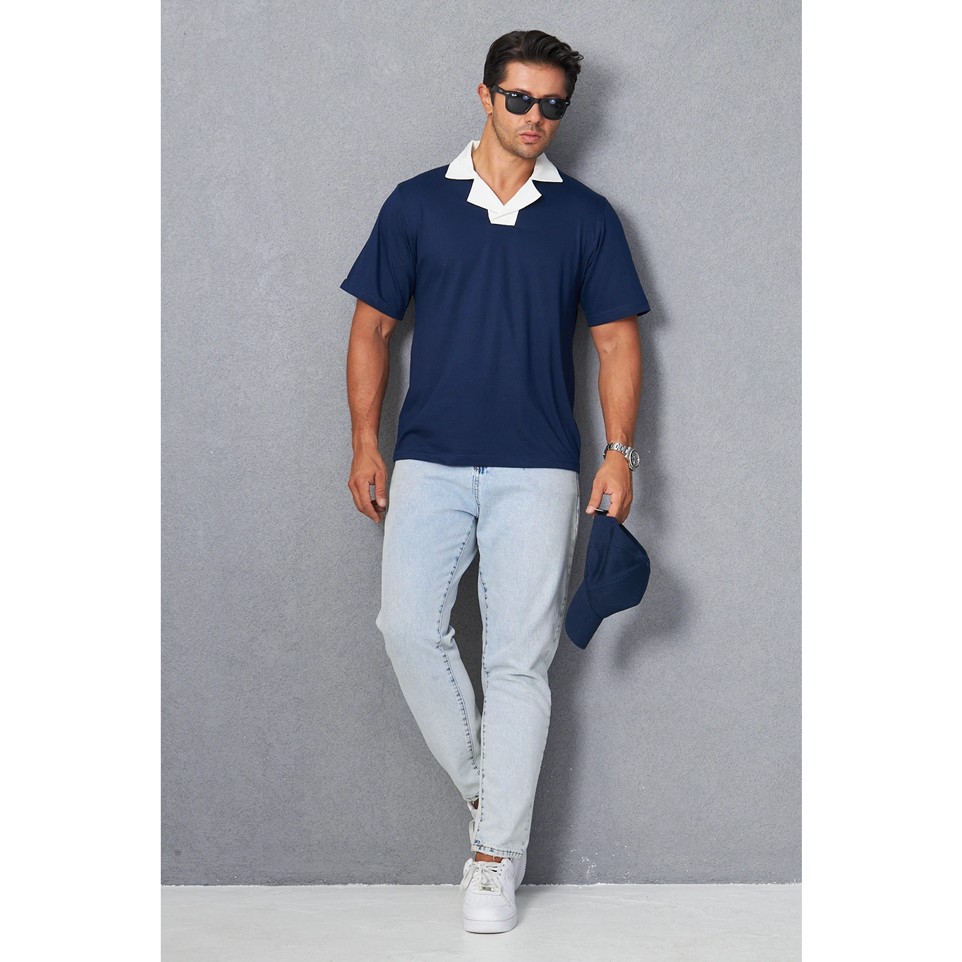 Navy Contrast Collar Regular Fit Polo | Montivo Pakistan