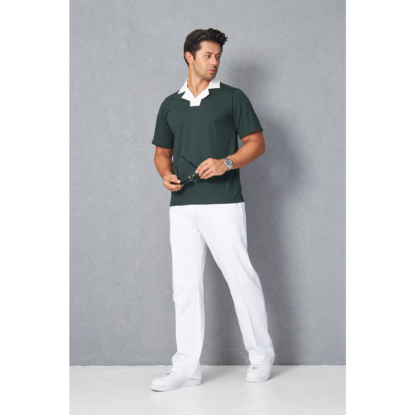 Green Contrast Collar Regular Fit Polo | Montivo Pakistan