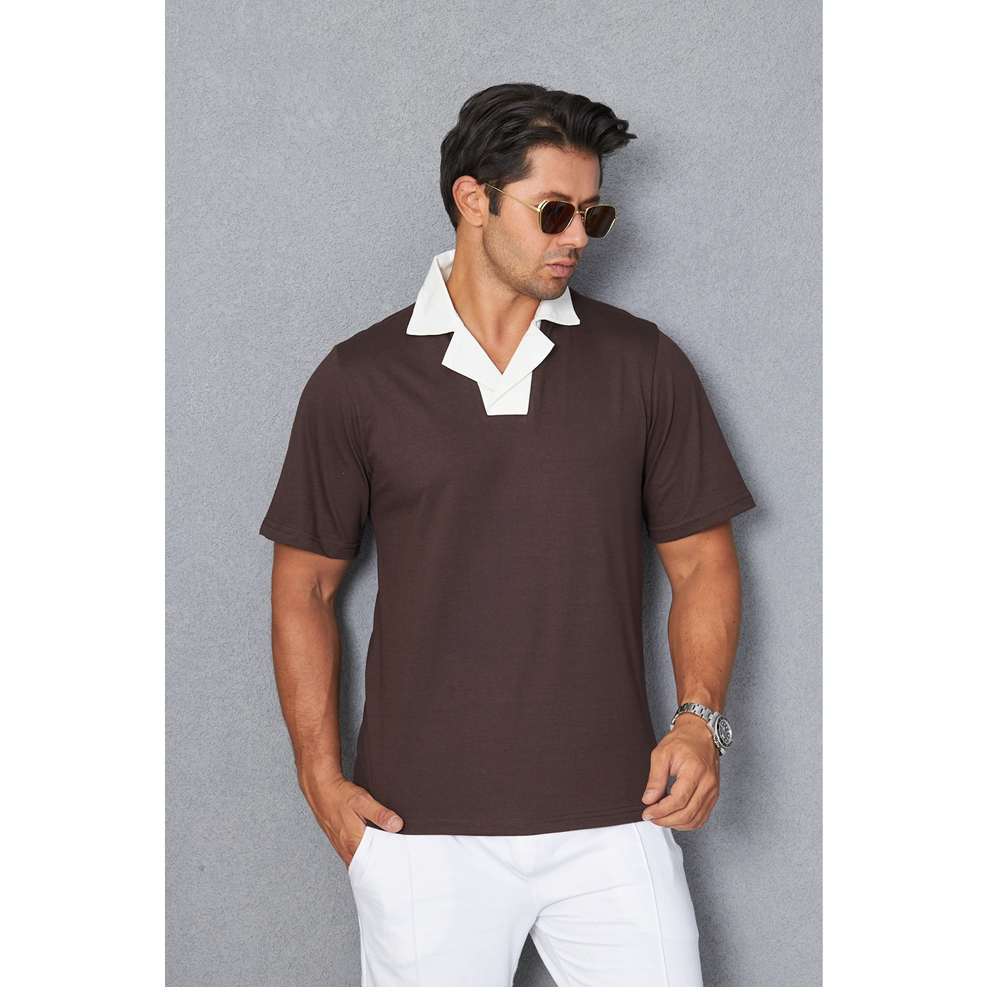 Brown Contrast Collar Regular Fit Polo | Montivo Pakistan