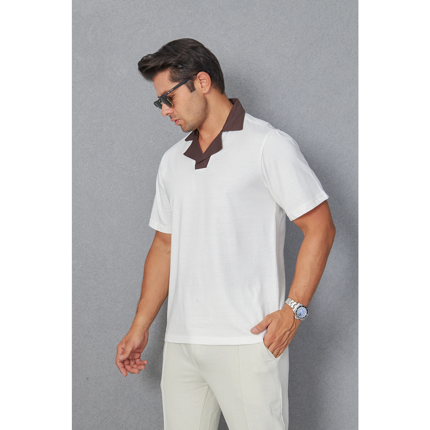White Contrast Collar Regular Fit Polo | Montivo Pakistan