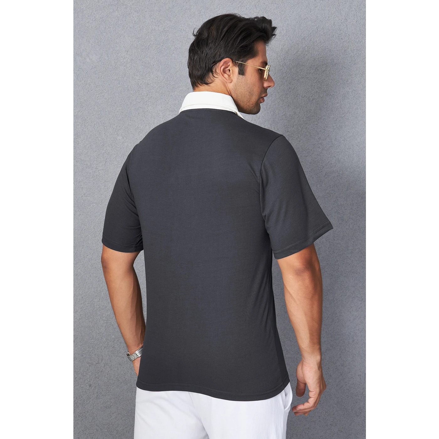 Steel Grey Contrast Collar Regular Fit Polo | Montivo Pakistan