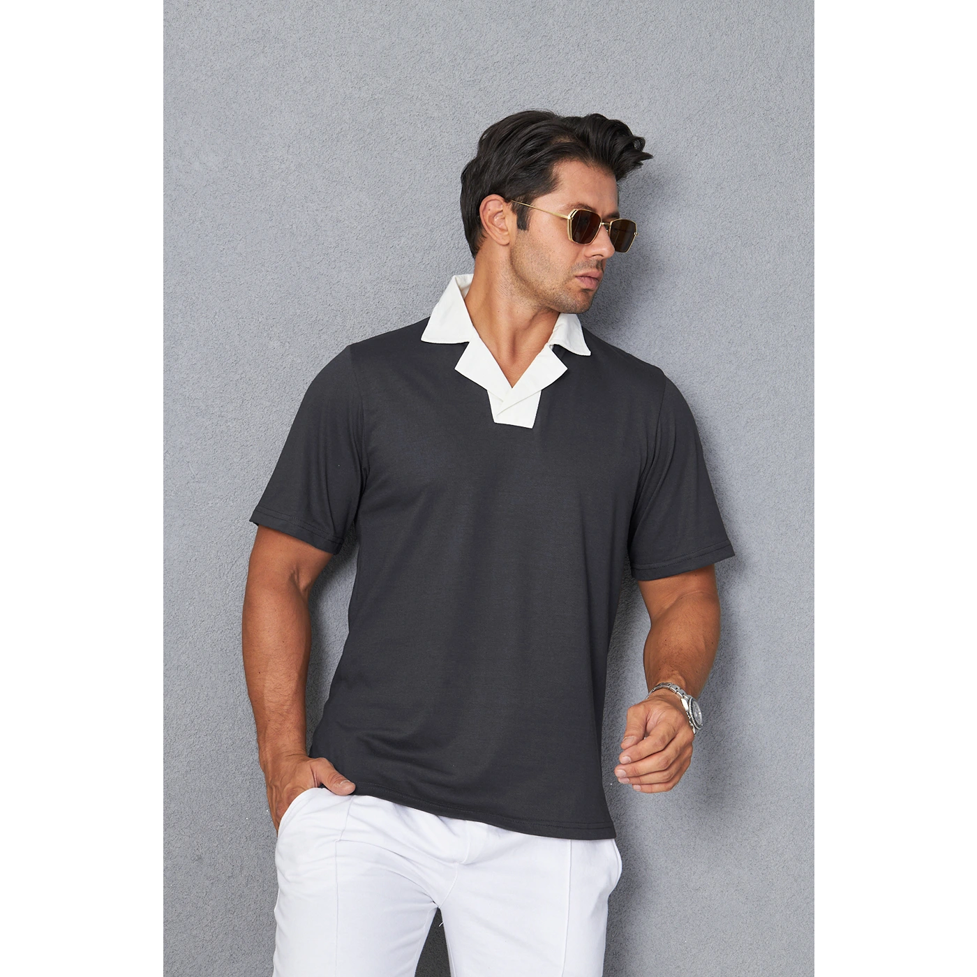 Steel Grey Contrast Collar Regular Fit Polo | Montivo Pakistan
