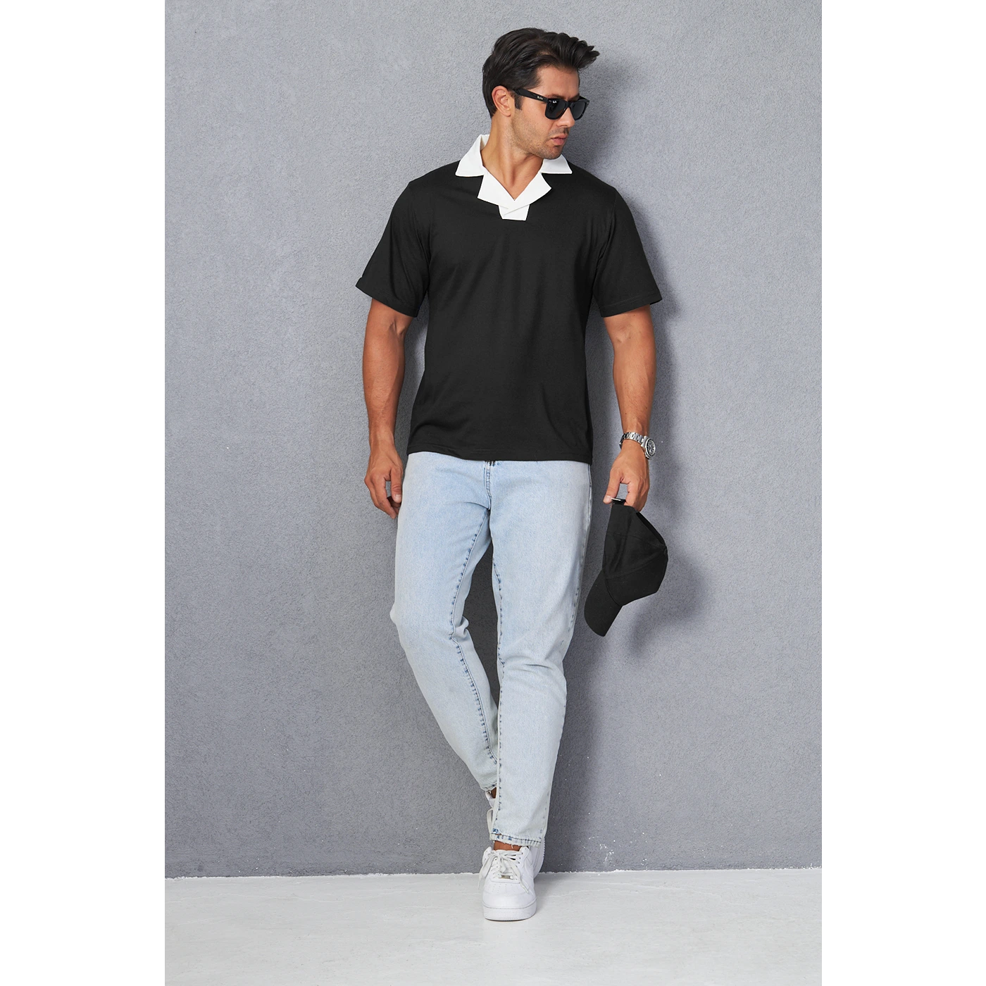 Black Contrast Collar Regular Fit Polo | Montivo Pakistan