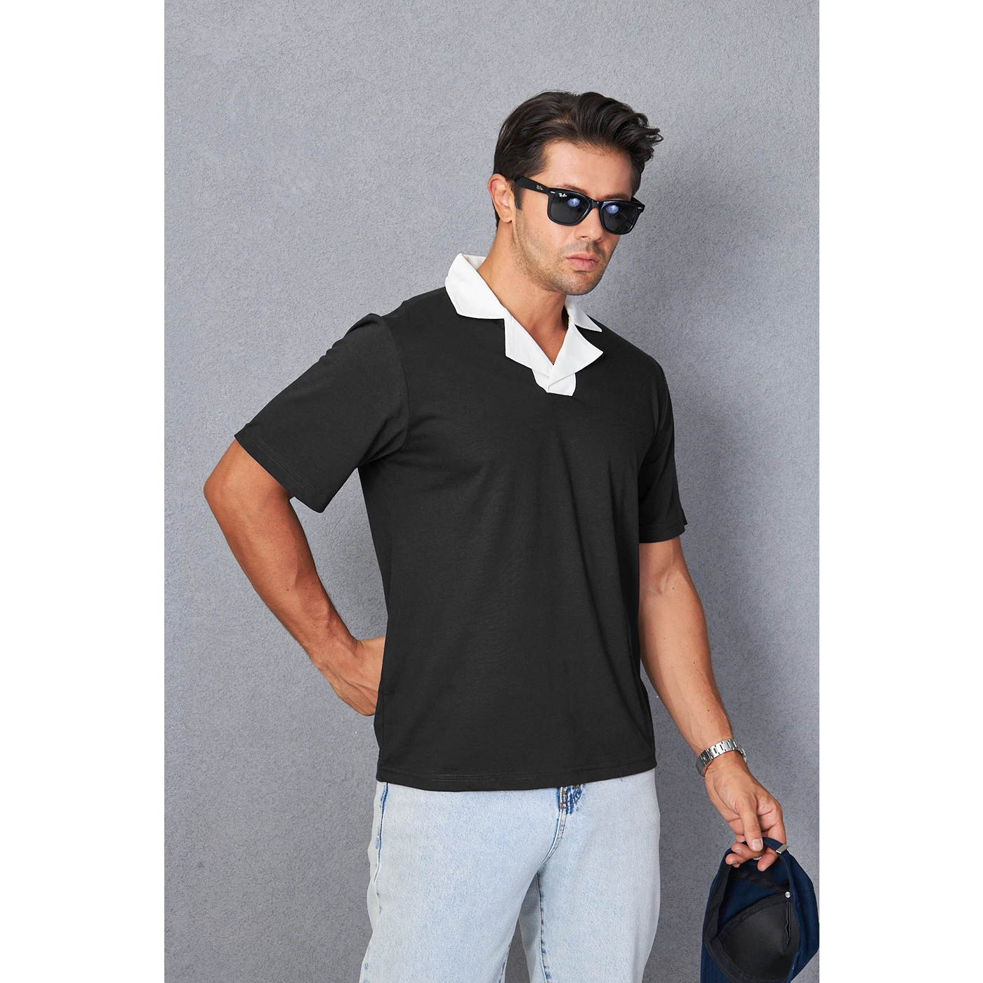 Black Contrast Collar Regular Fit Polo | Montivo Pakistan