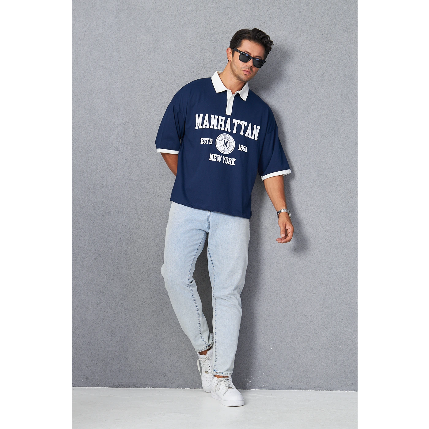 Navy Manhattan Unisex Oversized Polo | Montivo Pakistan