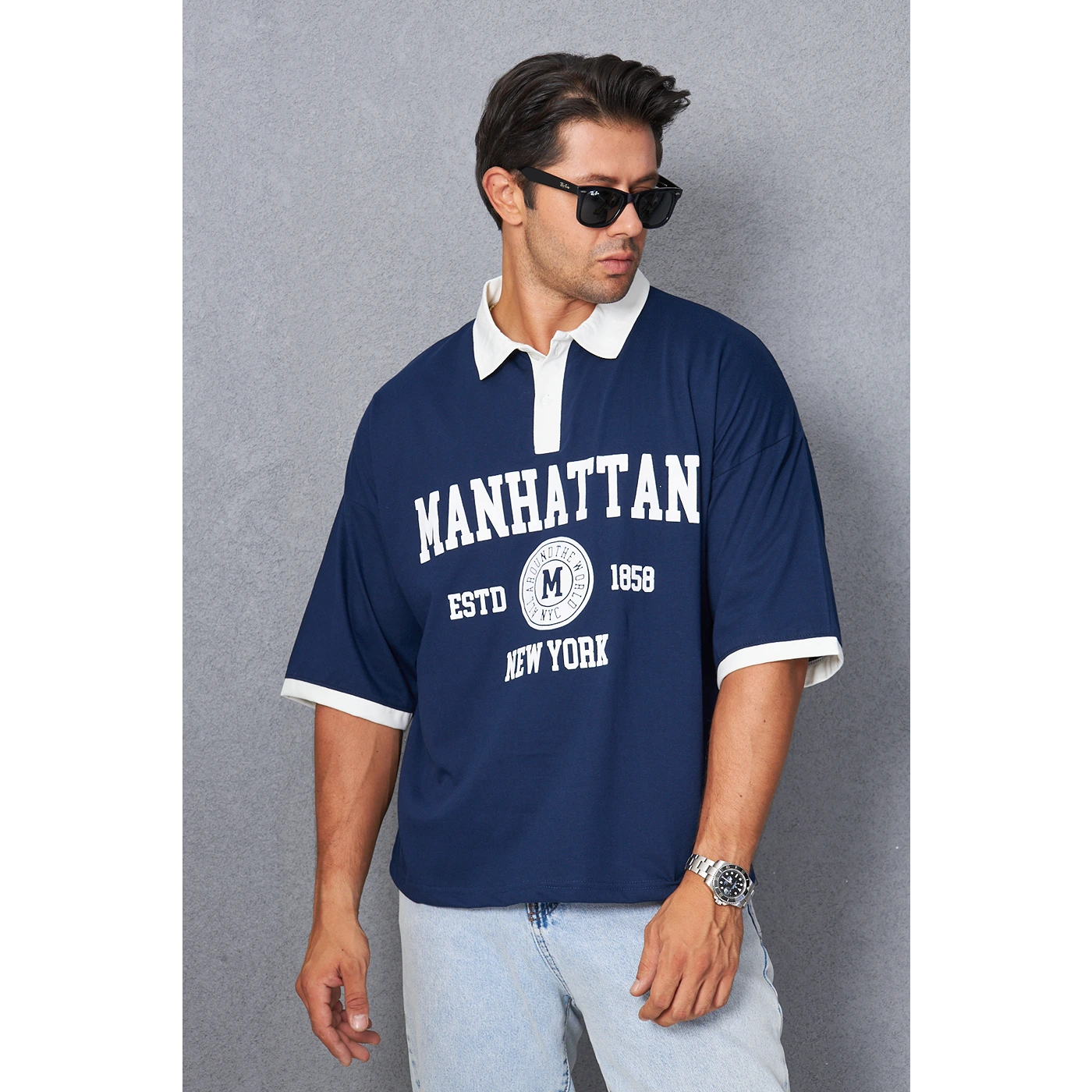 Navy Manhattan Unisex Oversized Polo | Montivo Pakistan