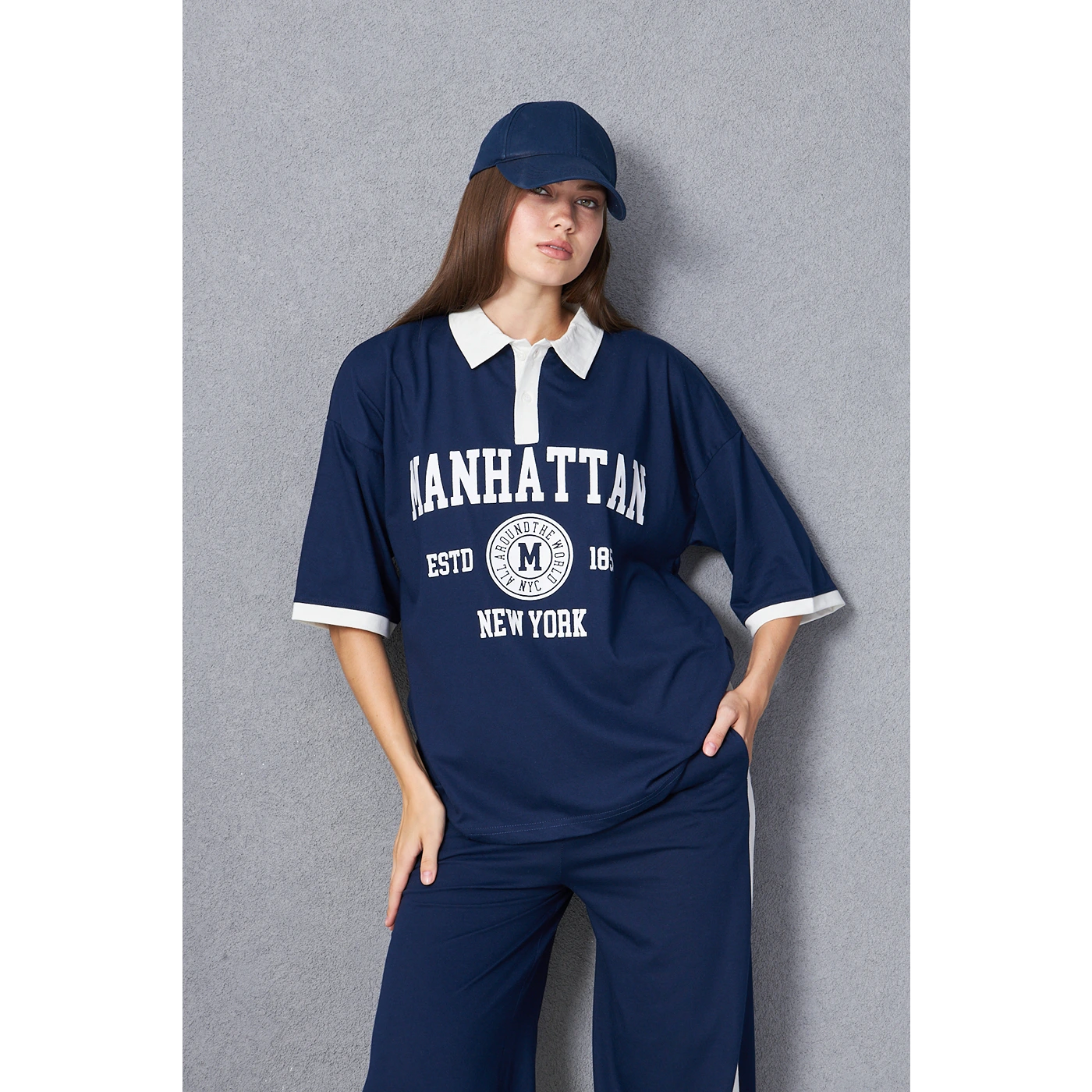 Navy Manhattan Unisex Oversized Polo | Montivo Pakistan