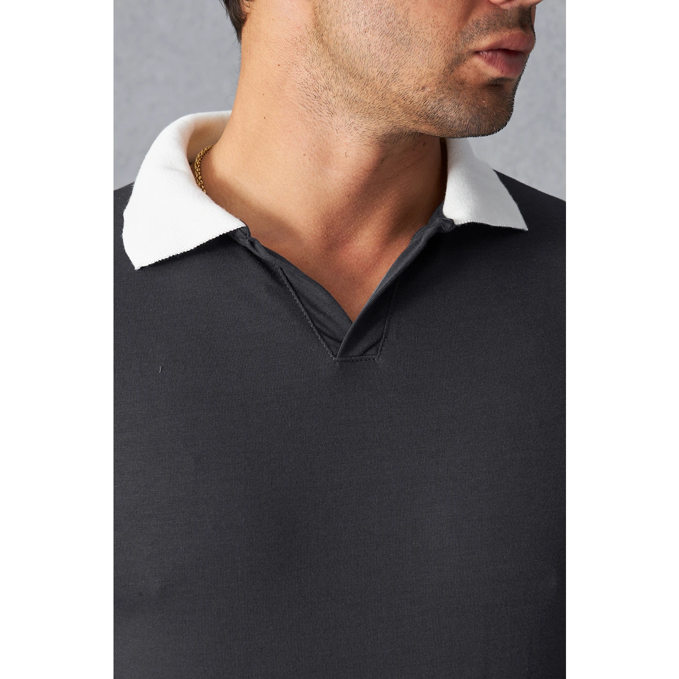Steel Grey V Neck Contrast Collar Polo | Montivo Pakistan