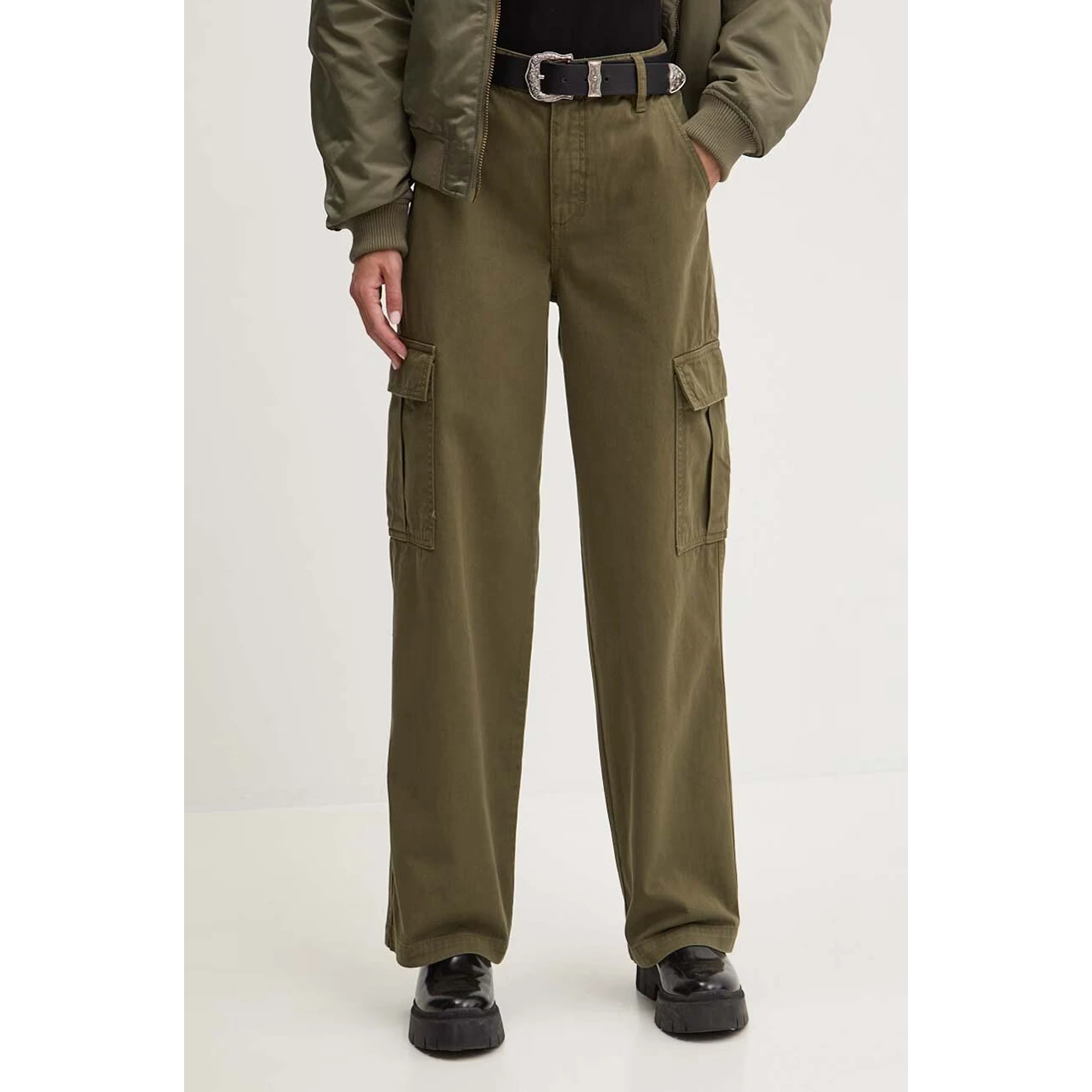 High Waist Olive Cargo Jeans | Montivo Pakistan