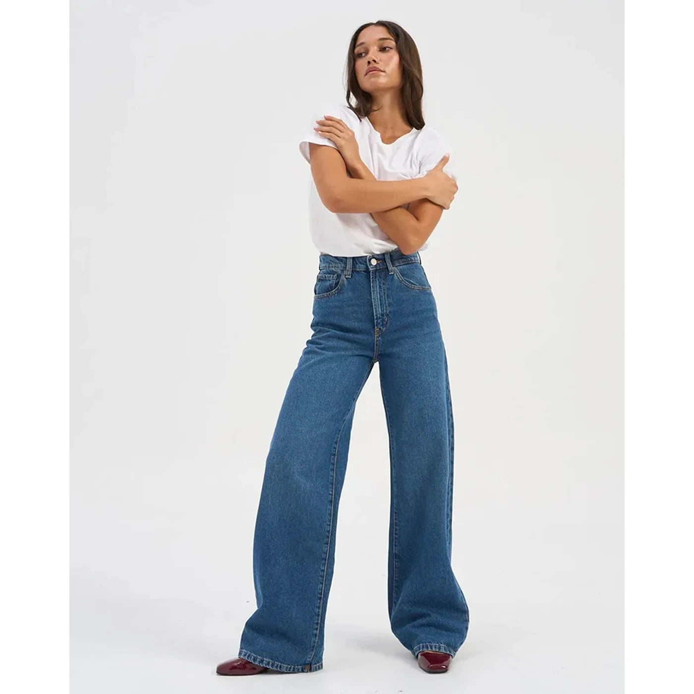 Mid Blue Wide Leg Jeans | Montivo Pakistan