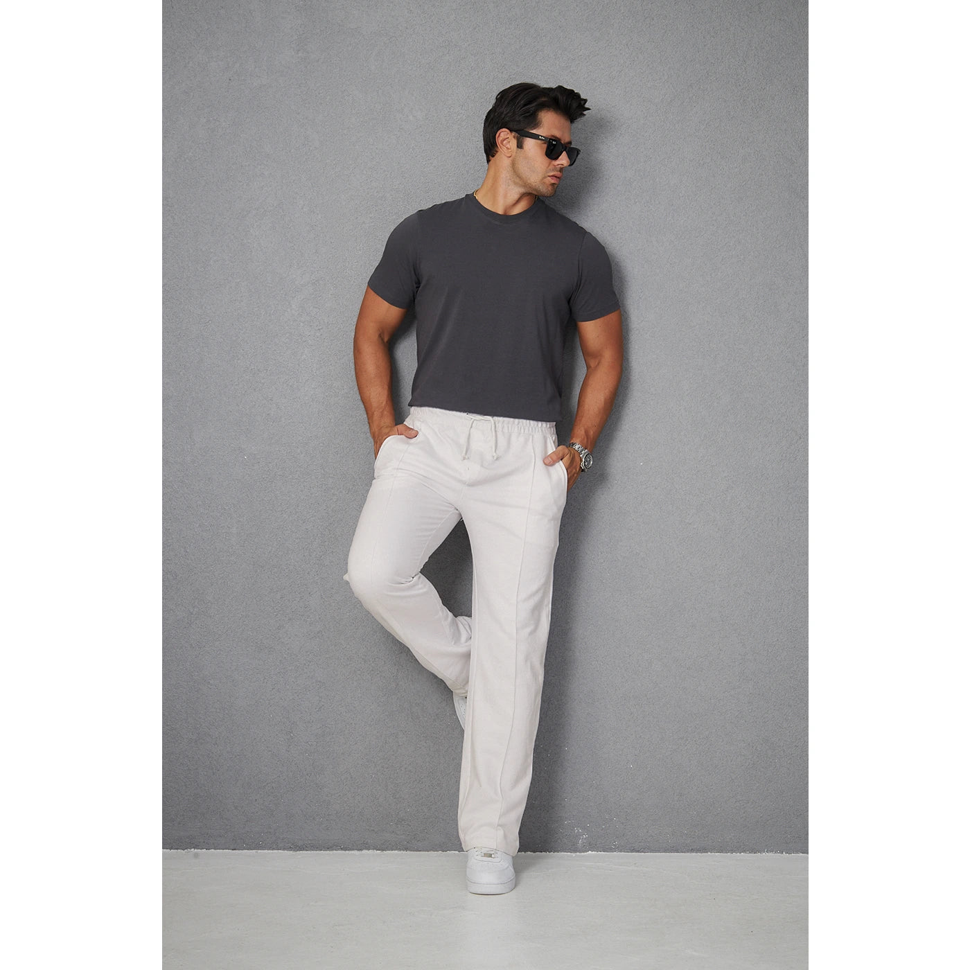 White Front Seam Baggy Trousers | Montivo Pakistan