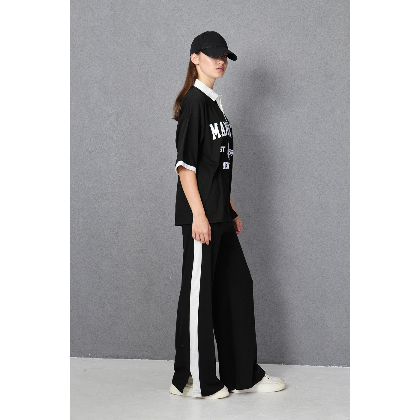 Black Side Panel Split Hem Trousers | Montivo Pakistan