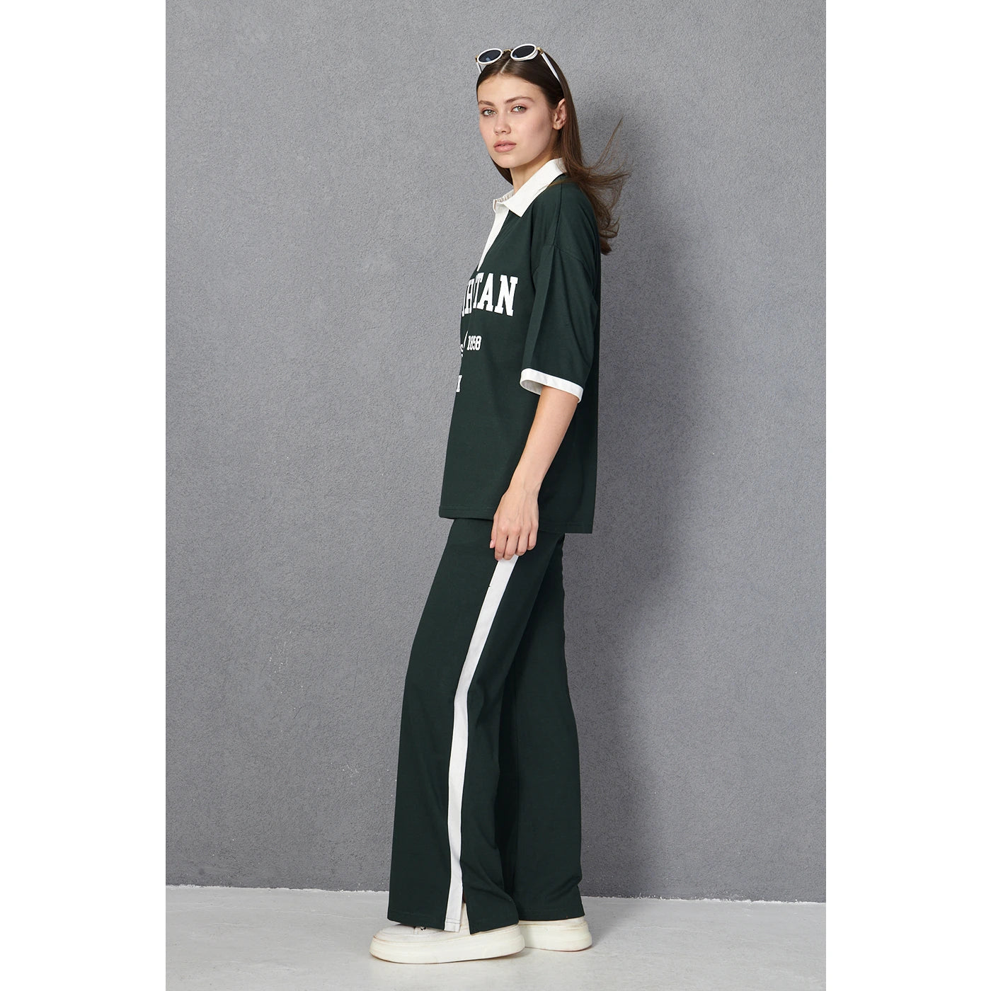 Green Side Panel Split Hem Trousers | Montivo Pakistan