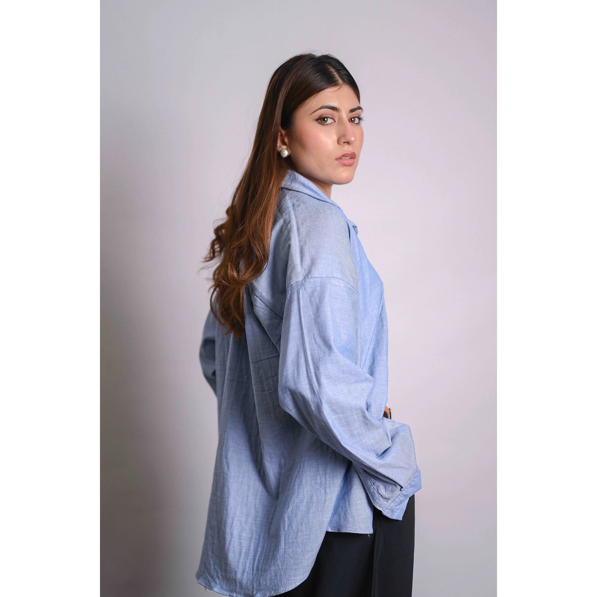 Blue Linen Oversized Shirt | Montivo Pakistan