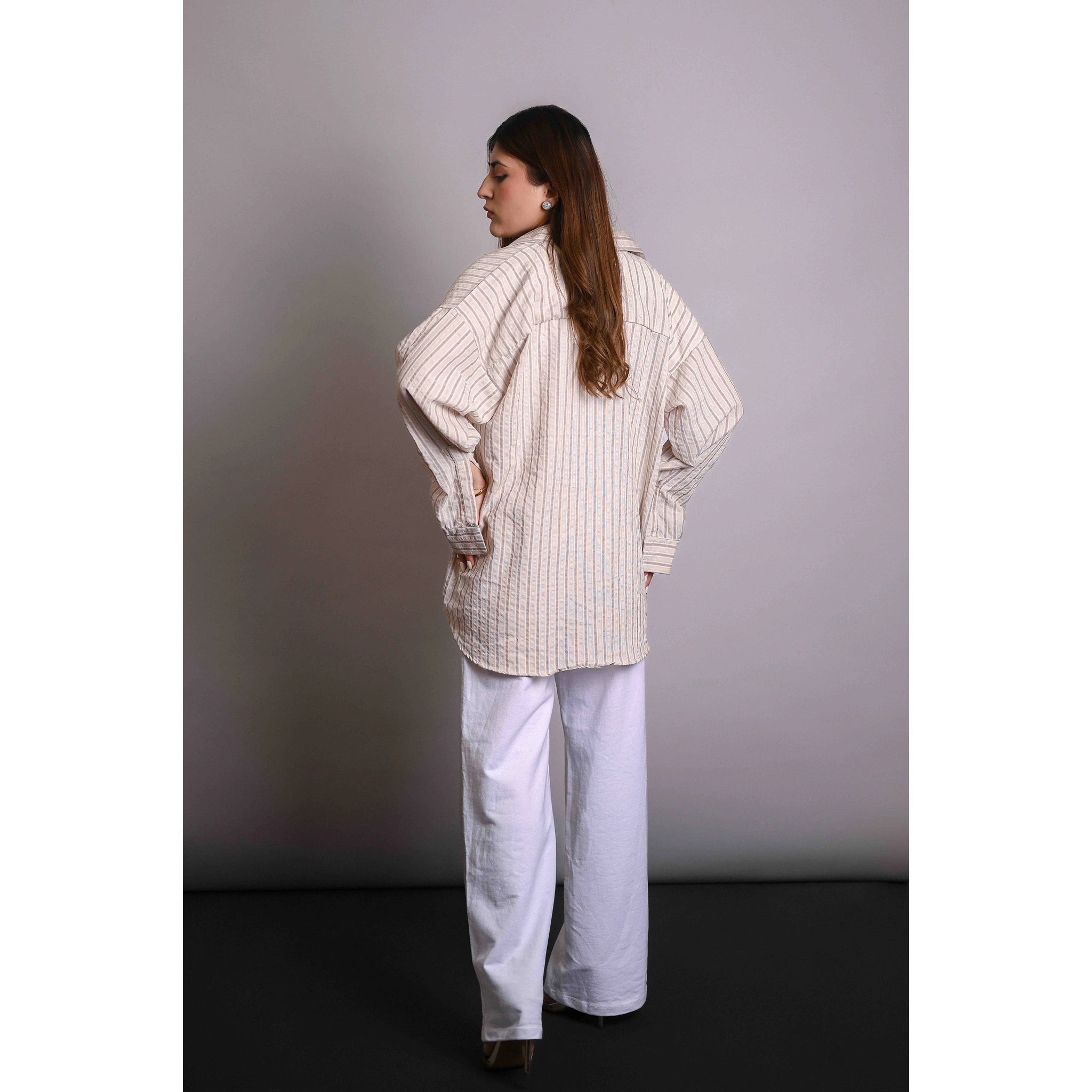 Beige Stripes Oversized Shirt | Montivo Pakistan