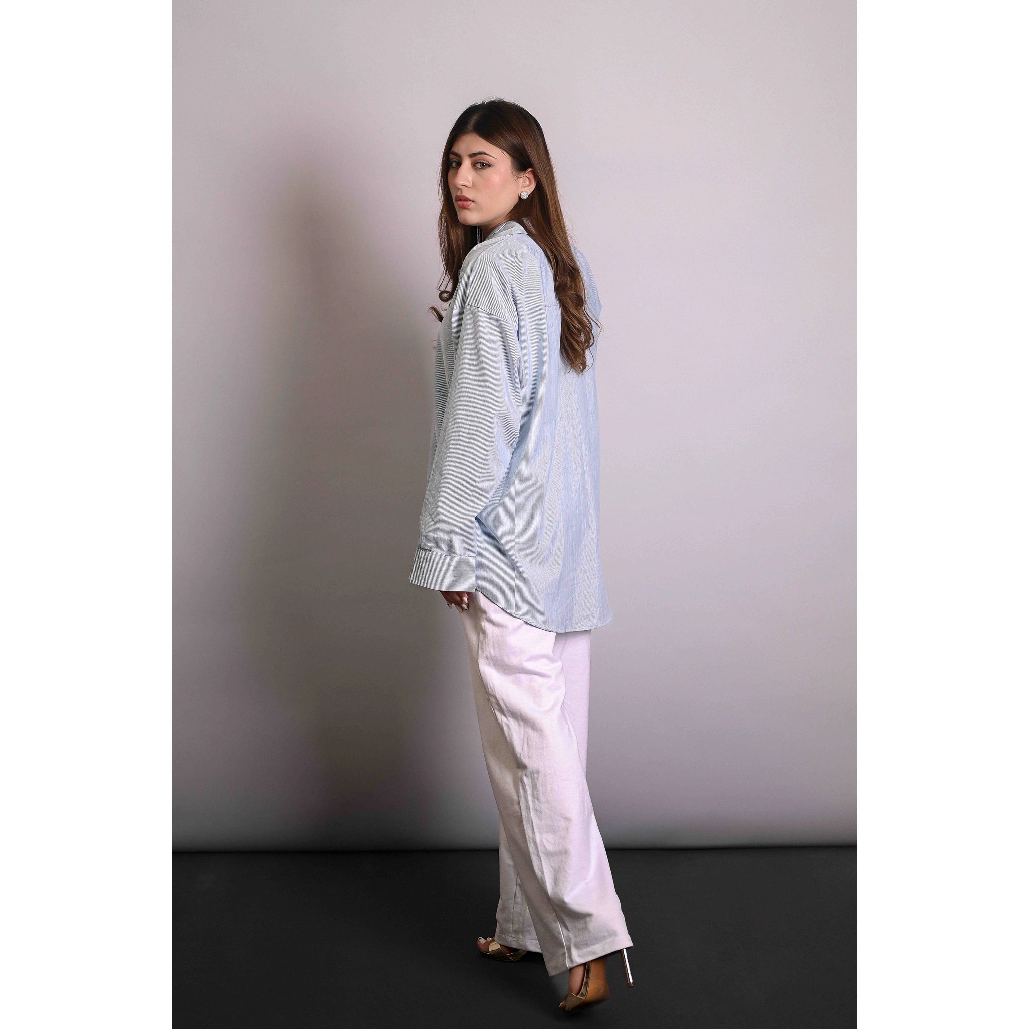 Green Textured Stripes Oversized Shirt | Montivo Pakistan