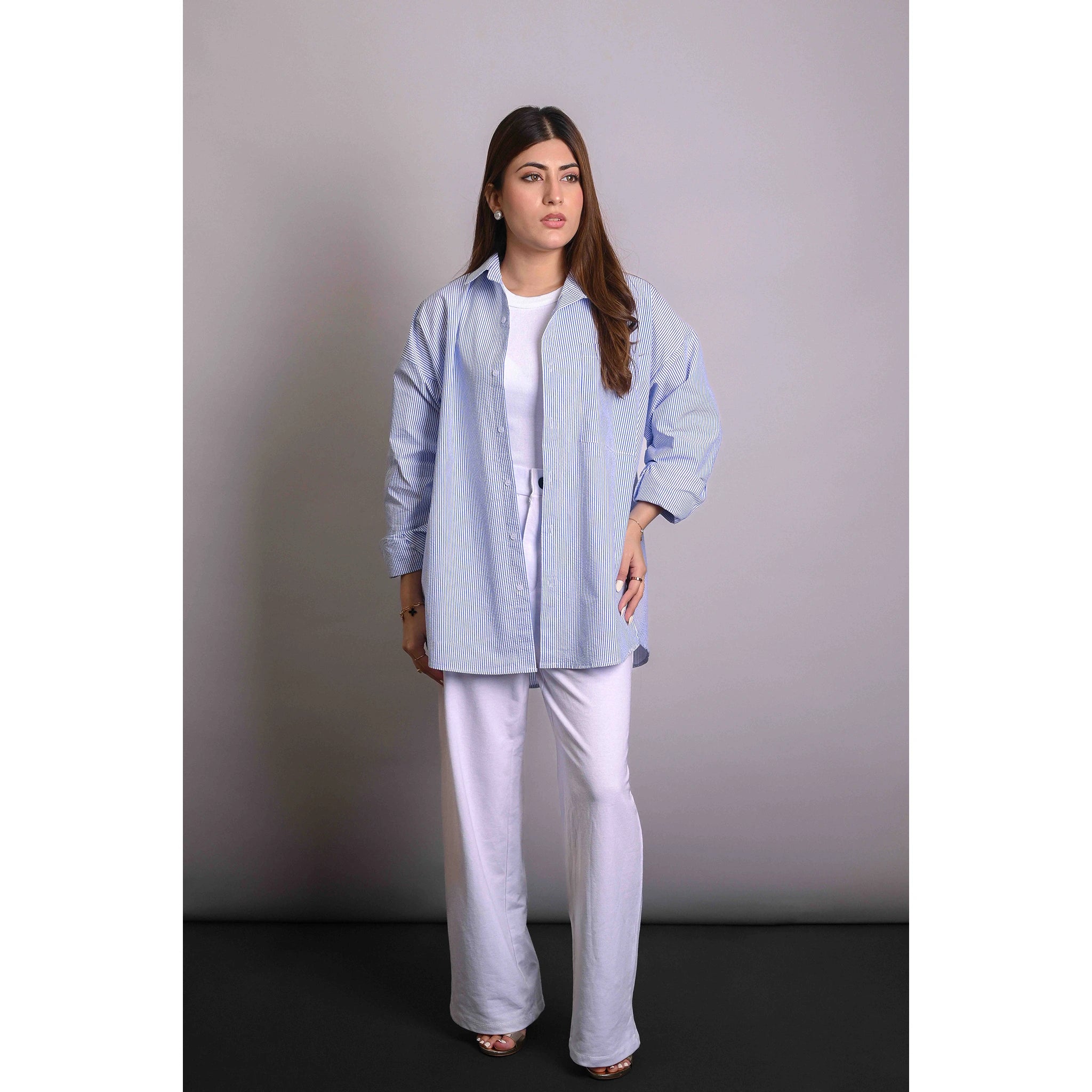 Blue Crinkle Stripes Oversized Shirt | Montivo Pakistan