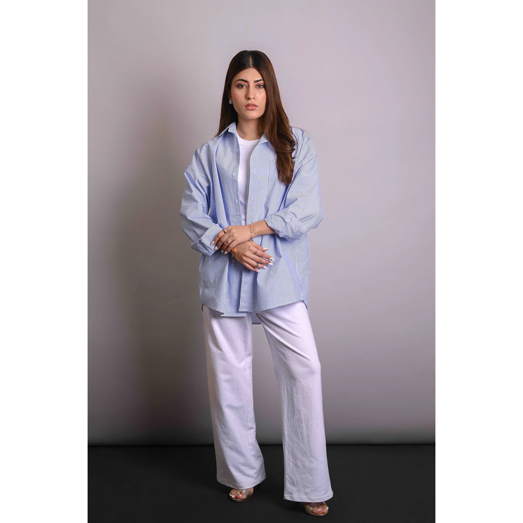 Blue Crinkle Stripes Oversized Shirt | Montivo Pakistan