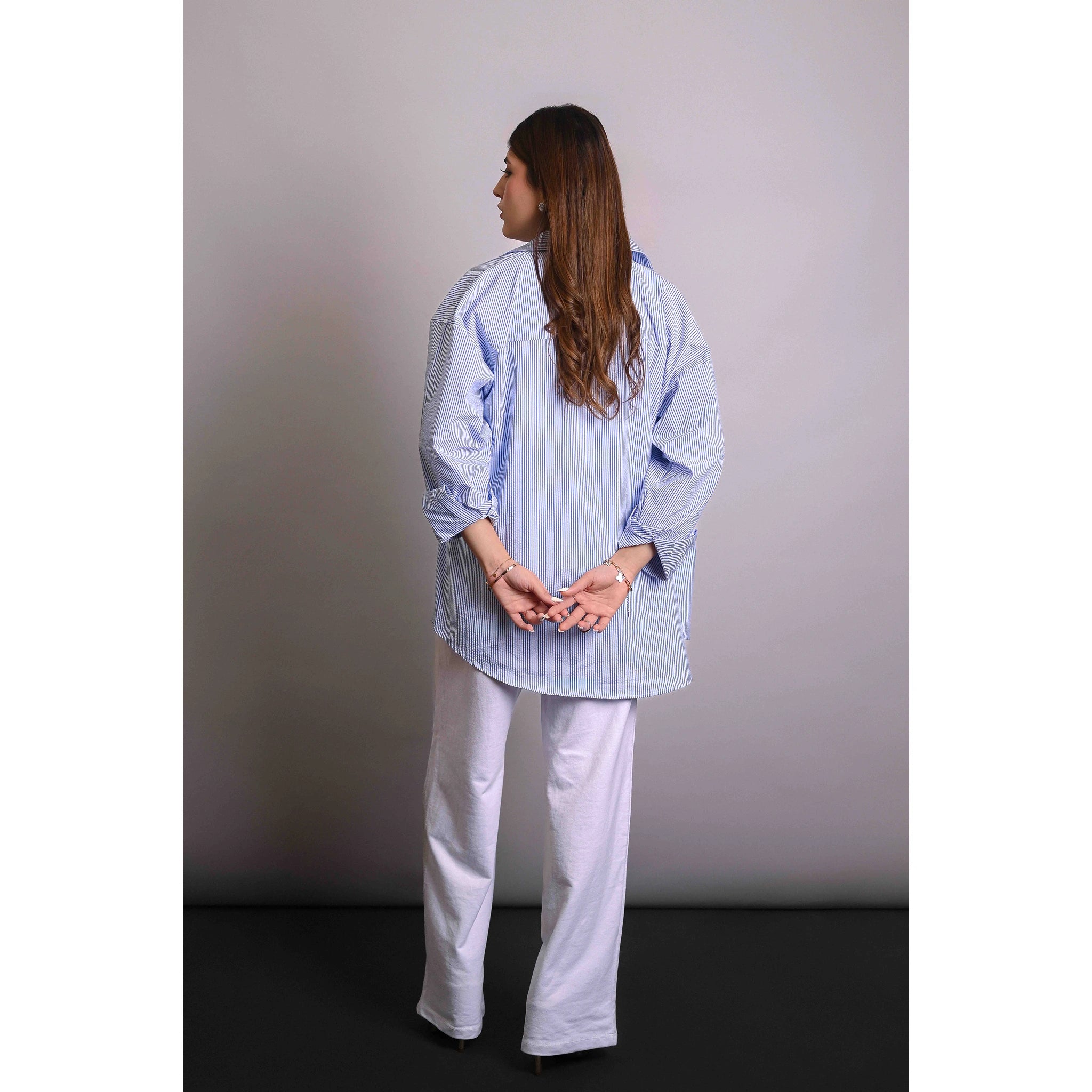 Blue Crinkle Stripes Oversized Shirt | Montivo Pakistan