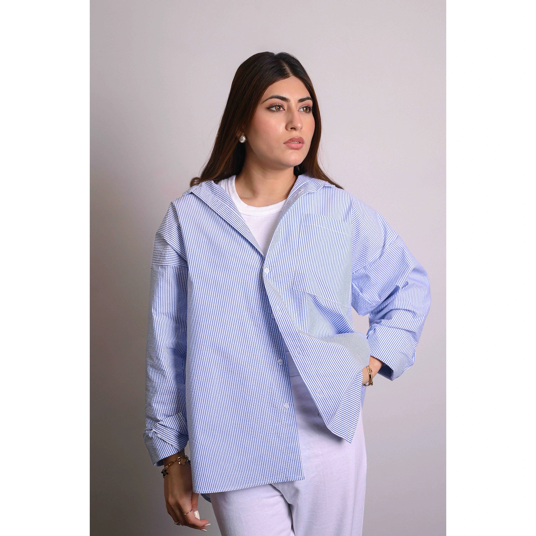 Blue Crinkle Stripes Oversized Shirt | Montivo Pakistan