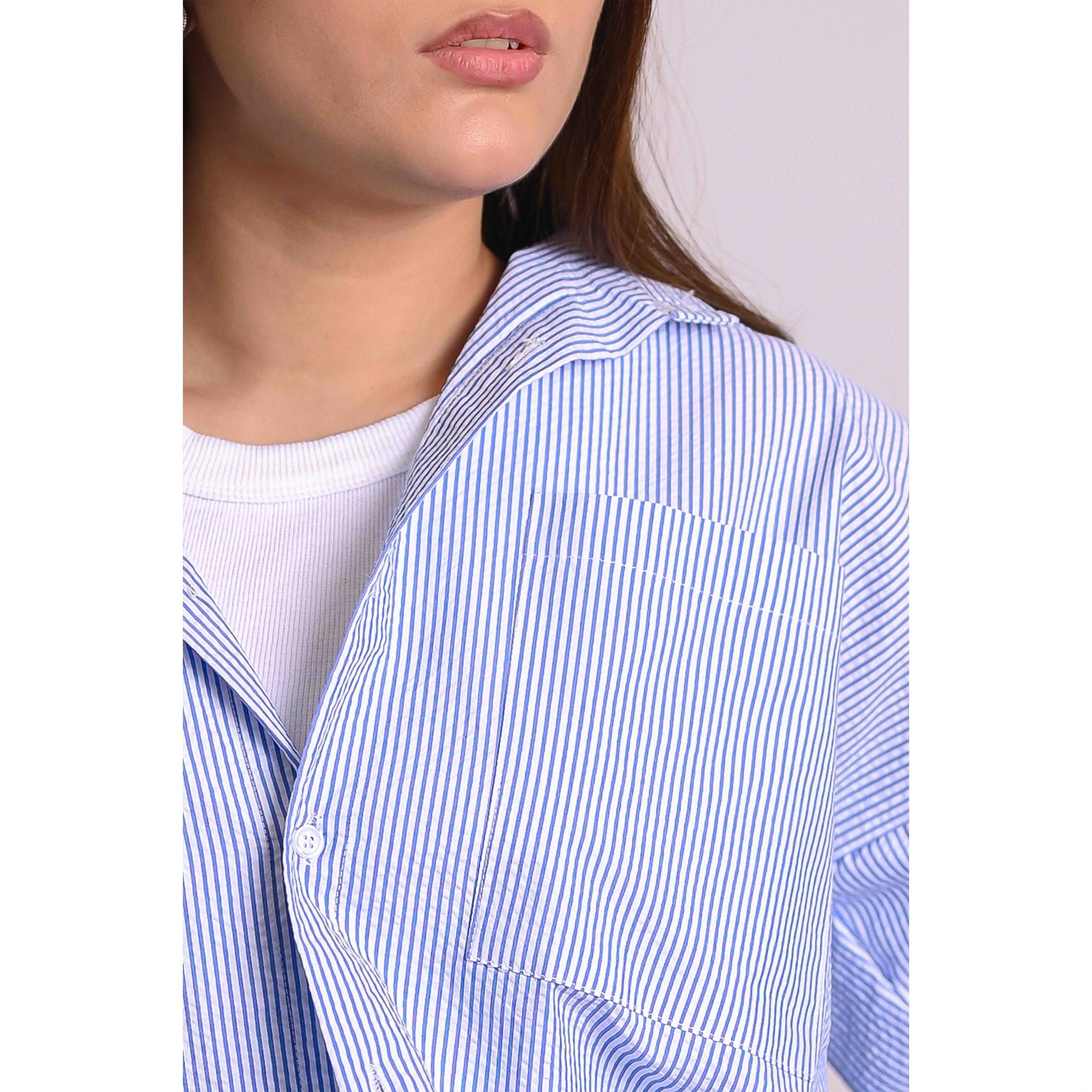 Blue Crinkle Stripes Oversized Shirt | Montivo Pakistan