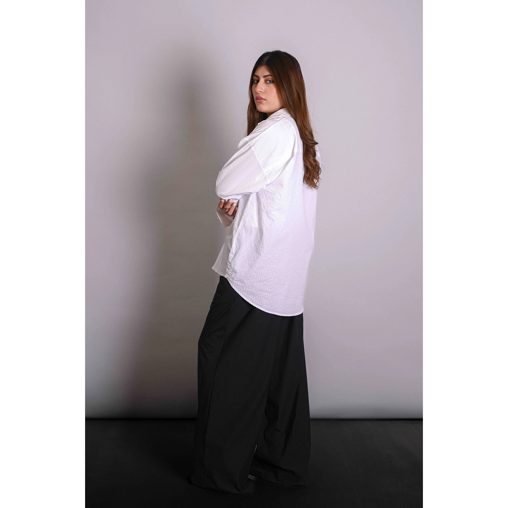 White Textured Oversized Shirt | Montivo Pakistan