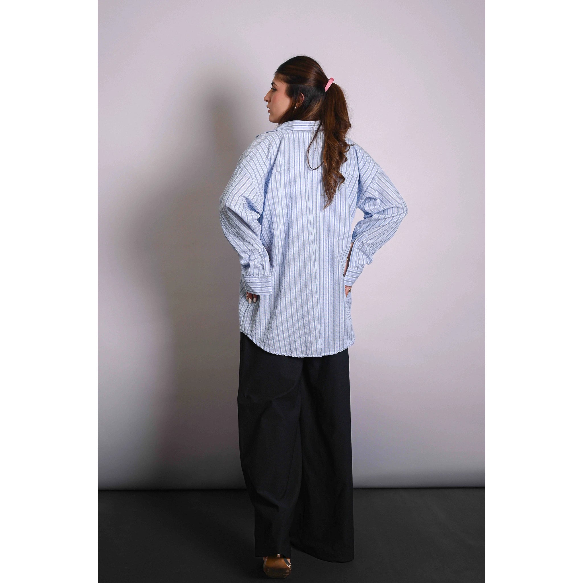 Blue Two Tone Stripes Oversized Shirt | Montivo Pakistan