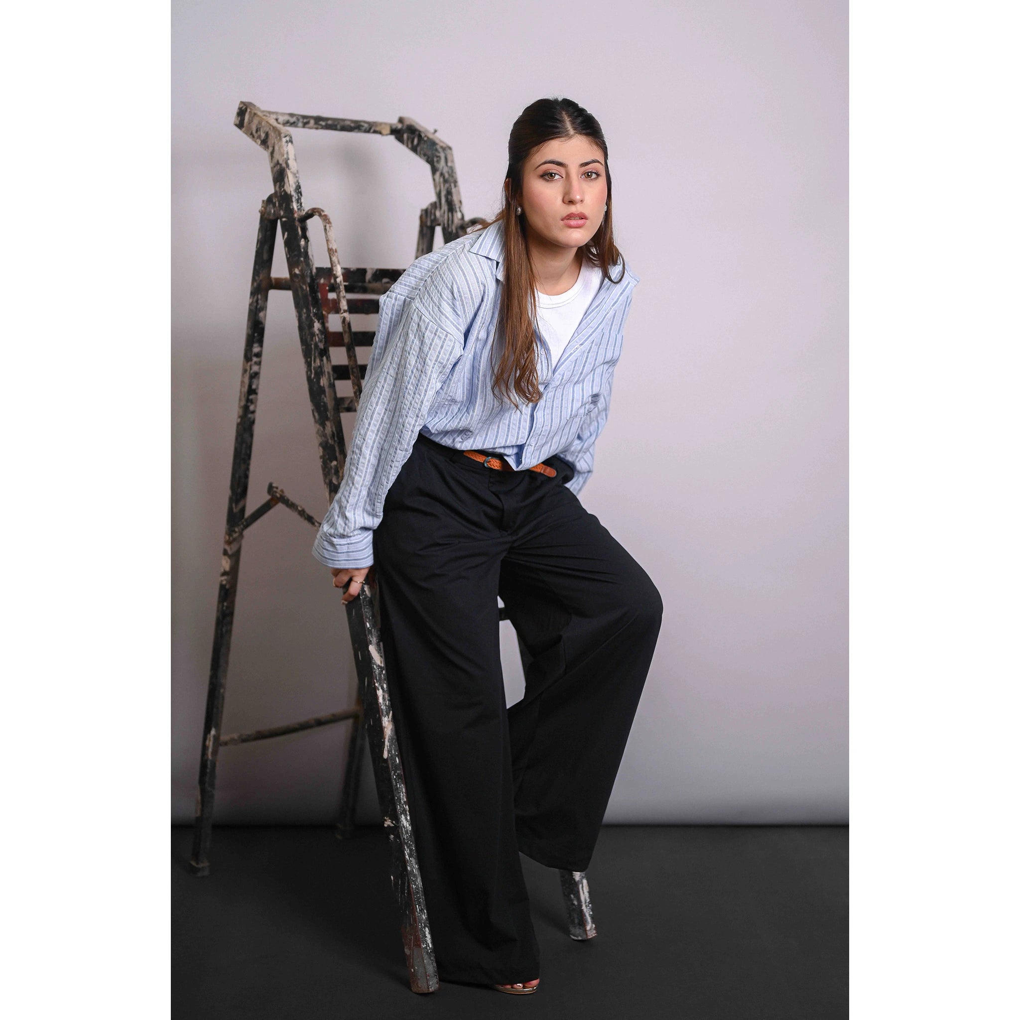 Blue Two Tone Stripes Oversized Shirt | Montivo Pakistan