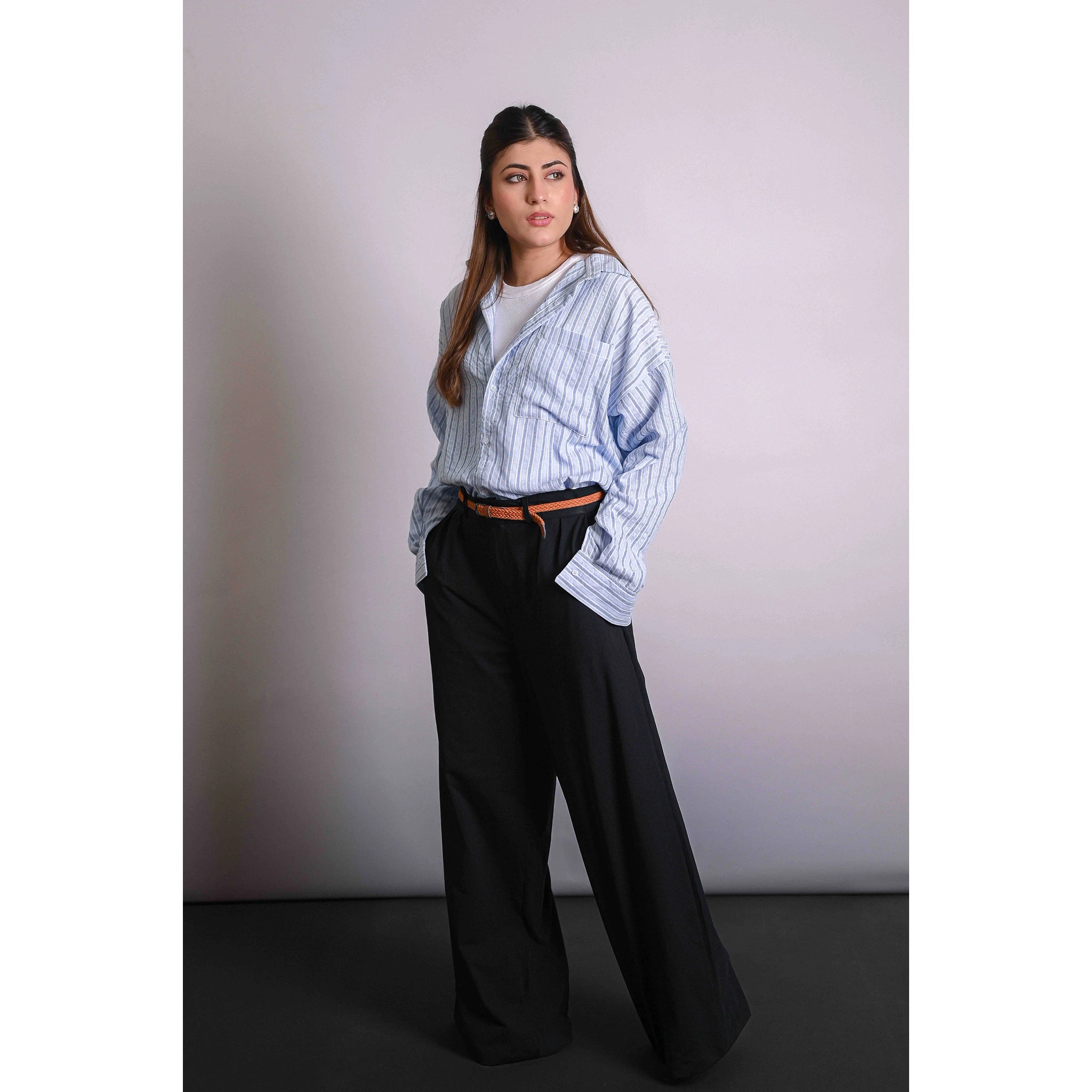 Blue Two Tone Stripes Oversized Shirt | Montivo Pakistan