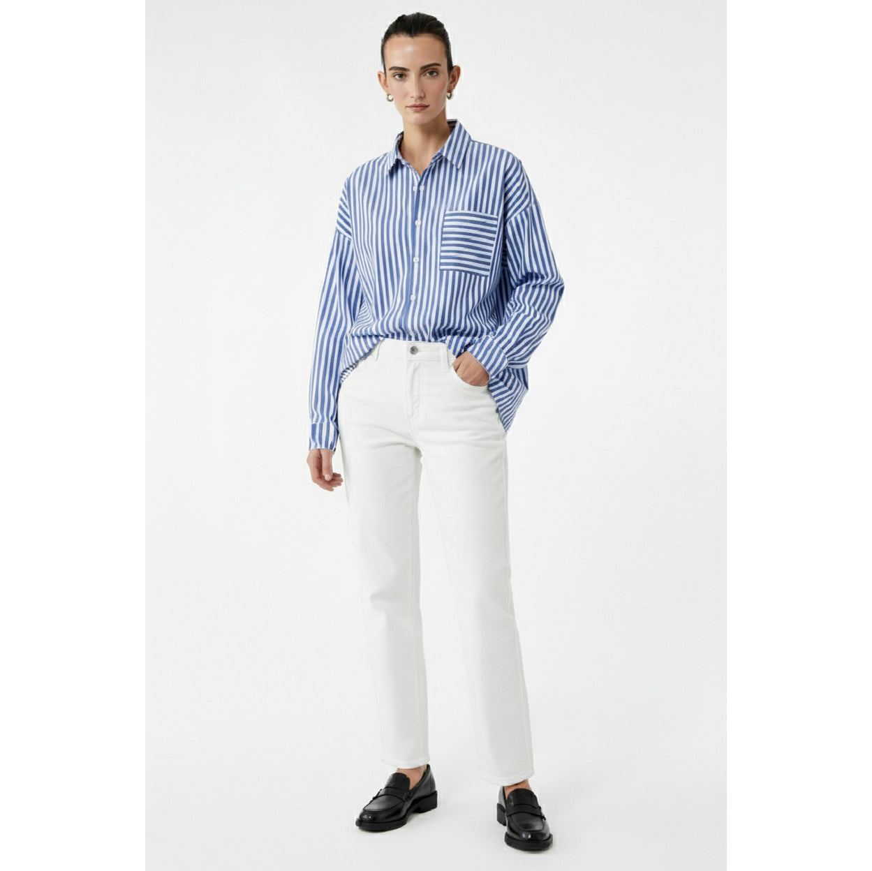 Royal Blue Stripes Oversized Shirt | Montivo Pakistan