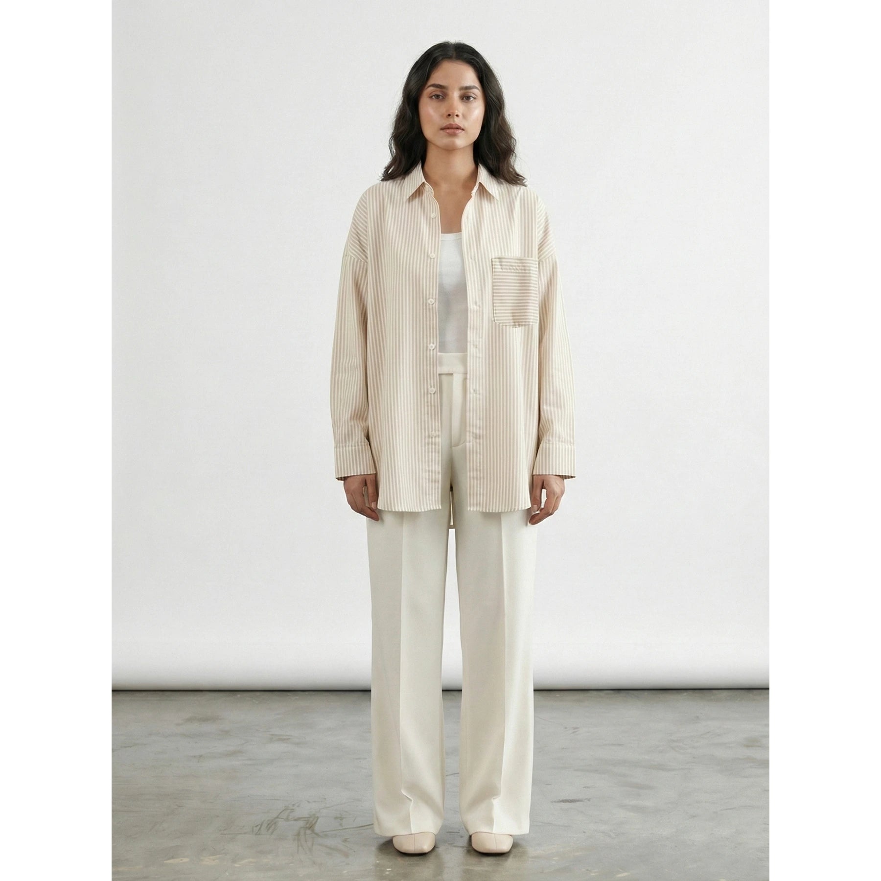 Beige Stripes Oversized Shirt | Montivo Pakistan