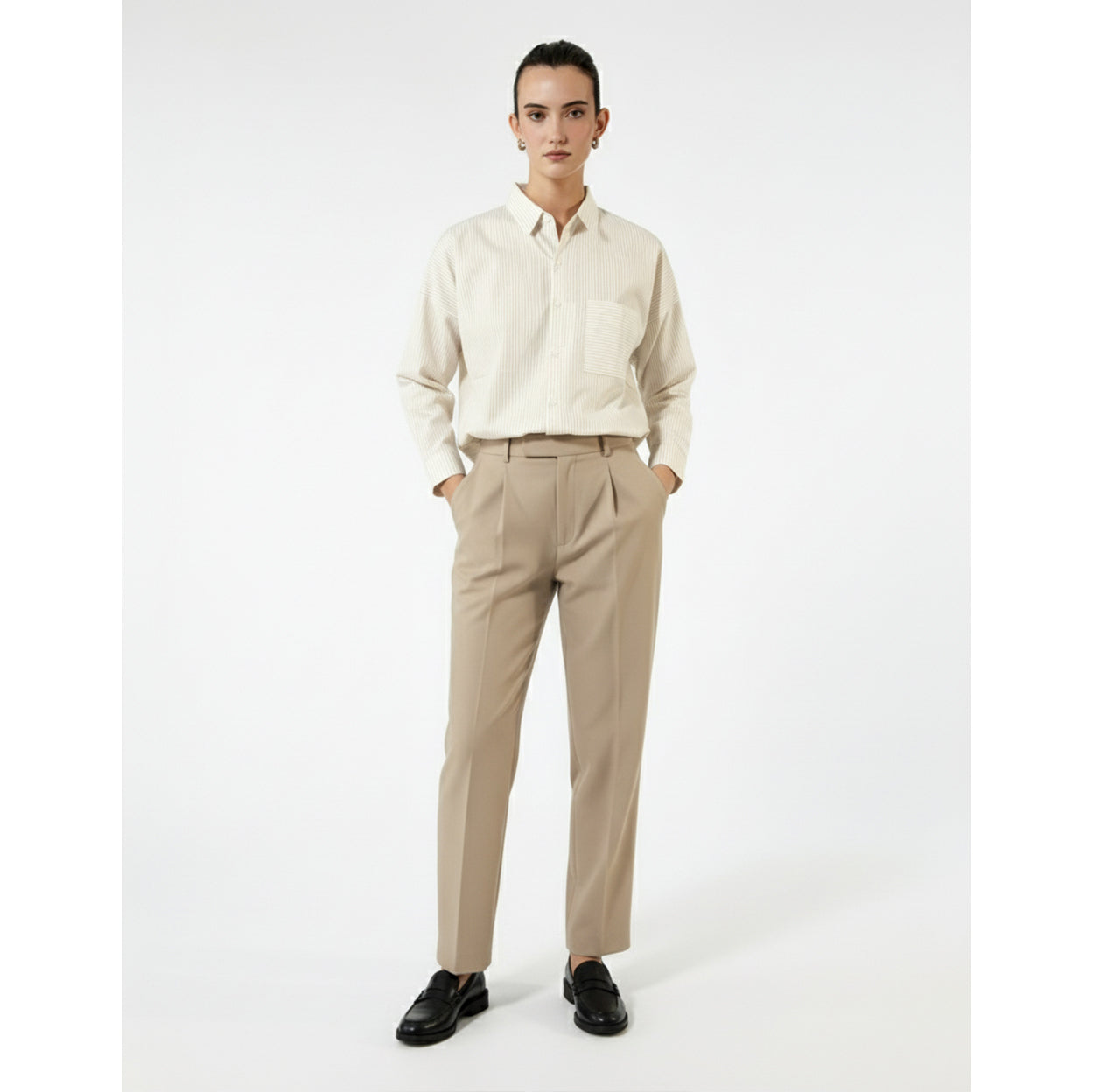 Beige Stripes Oversized Shirt | Montivo Pakistan