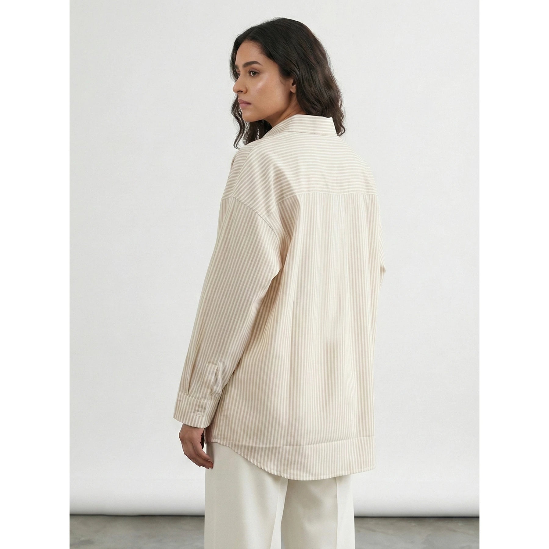 Beige Stripes Oversized Shirt | Montivo Pakistan