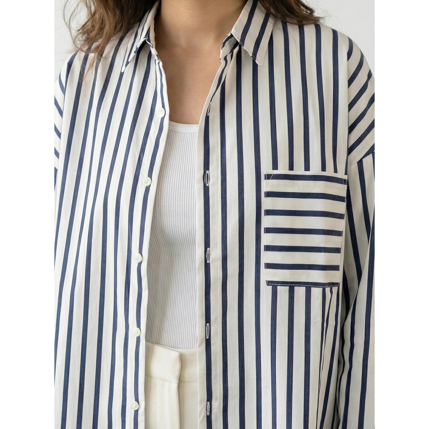 White Navy Stripes Oversized Shirt | Montivo Pakistan