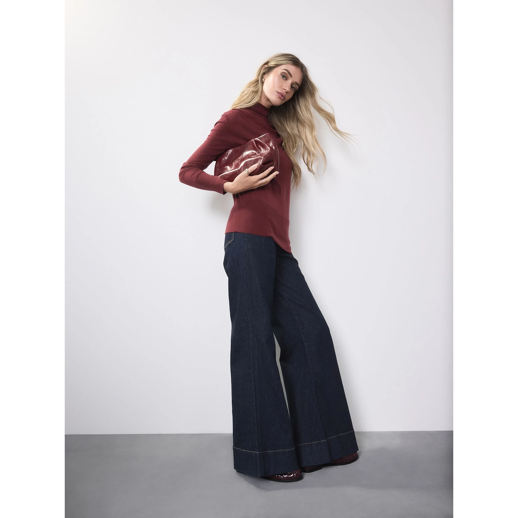 Rinse Blue High Rise Stretch Wide Leg Jeans | Montivo Pakistan