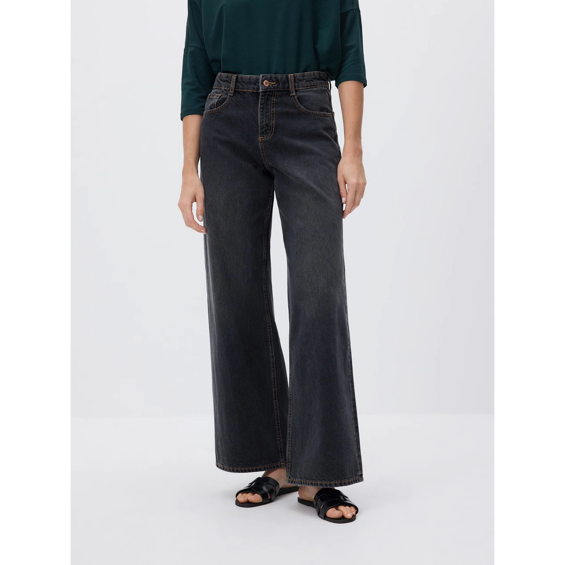 Charcoal Long Wide Leg Jeans | Montivo Pakistan