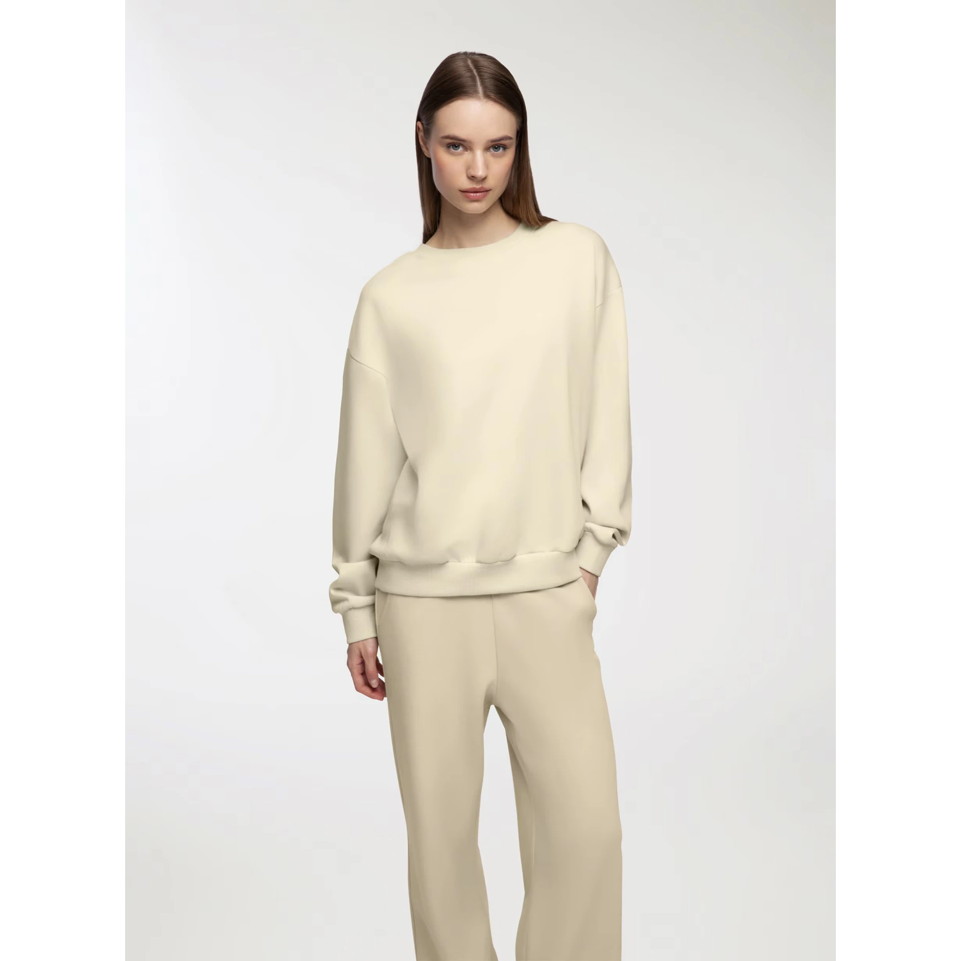 Cream Oversized Basic Sweatshirt | Montivo Pakistan