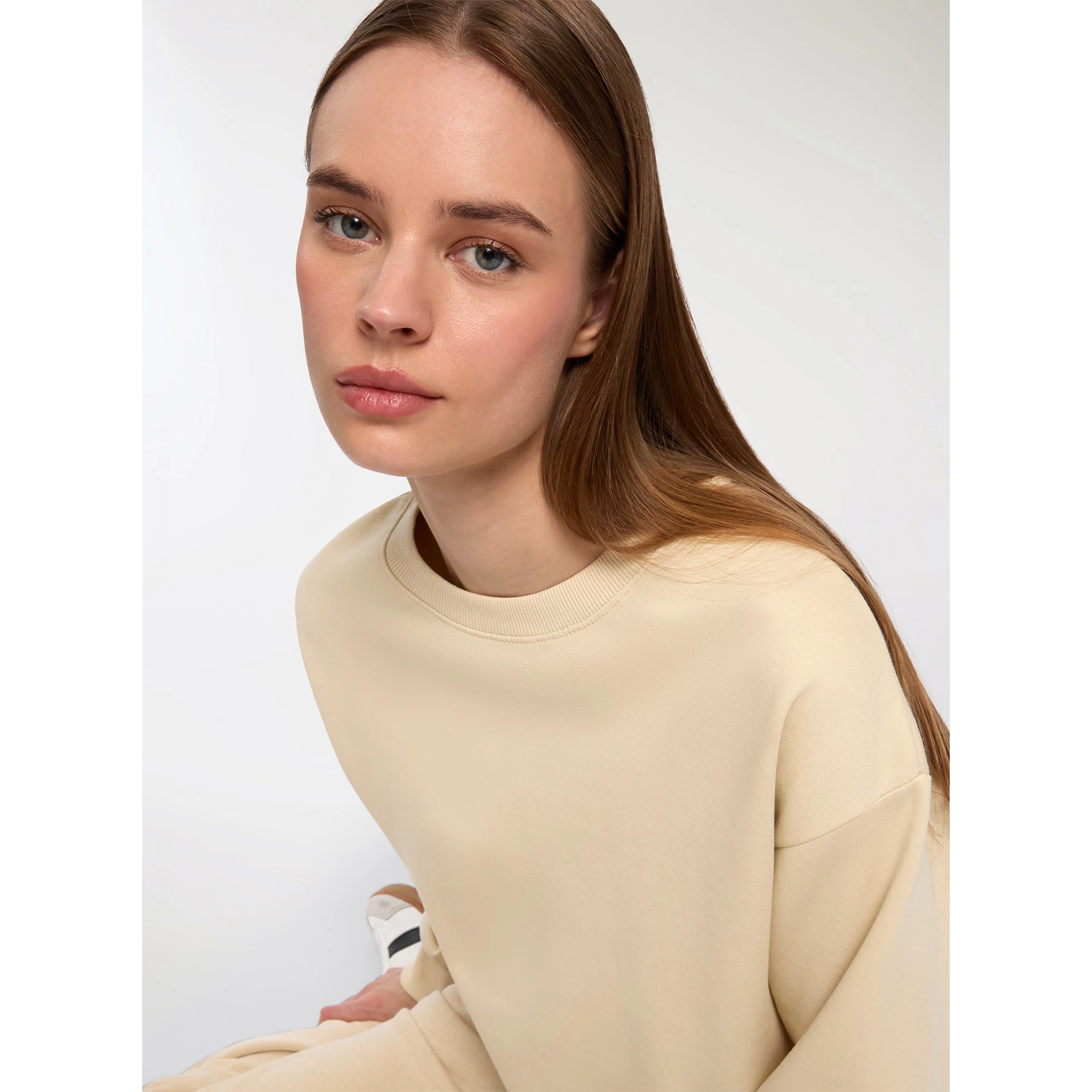 Cream Oversized Basic Sweatshirt | Montivo Pakistan