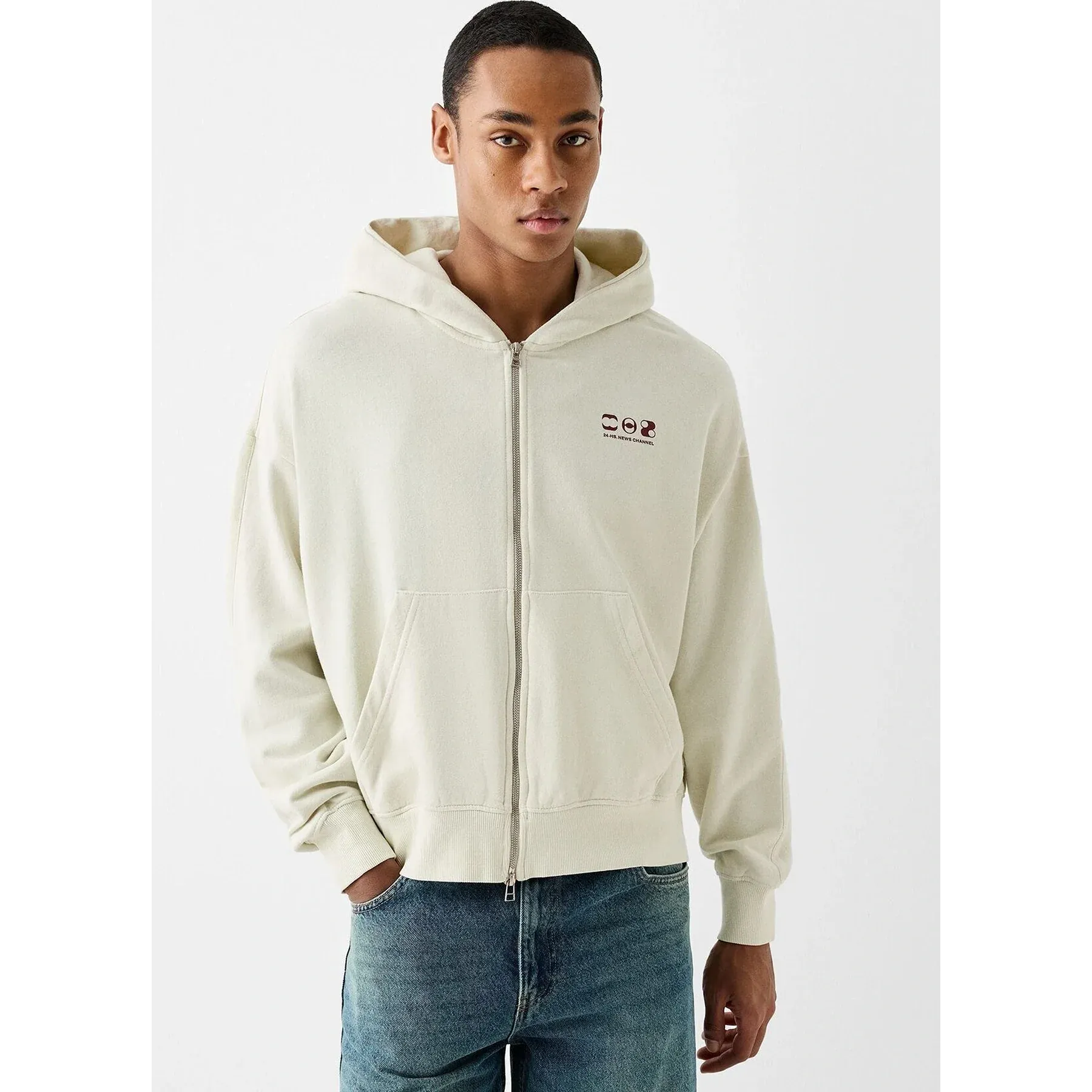 Off-White Printed Zipper Hoodie | Montivo Pakistan